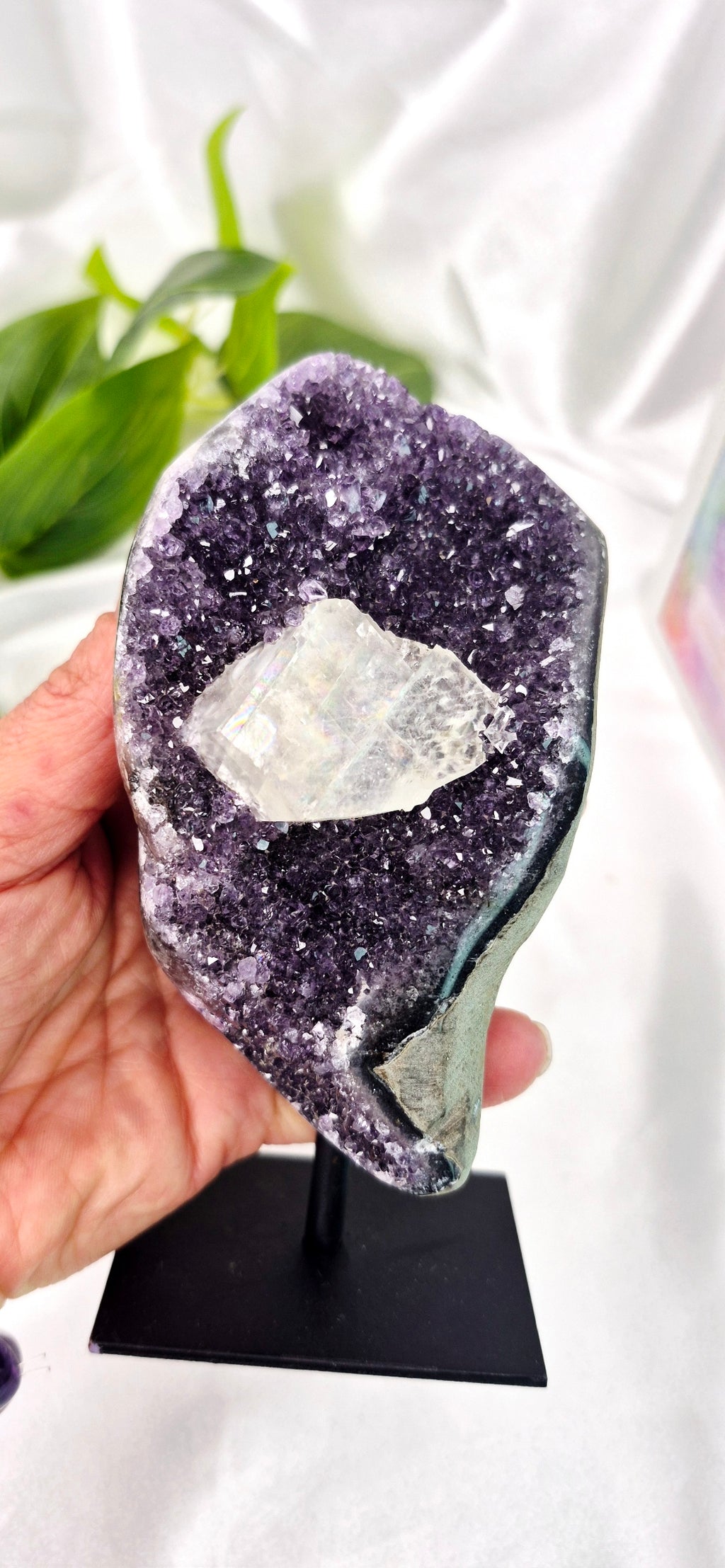 A Grade Sugar Druzy Amethyst Cluster on Stand
