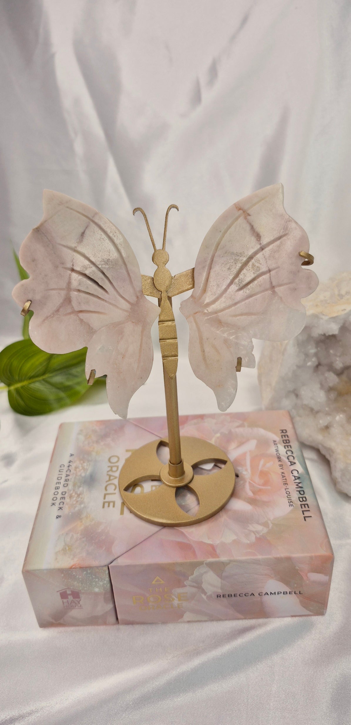 Flower Agate Butterfly Carving on Stand