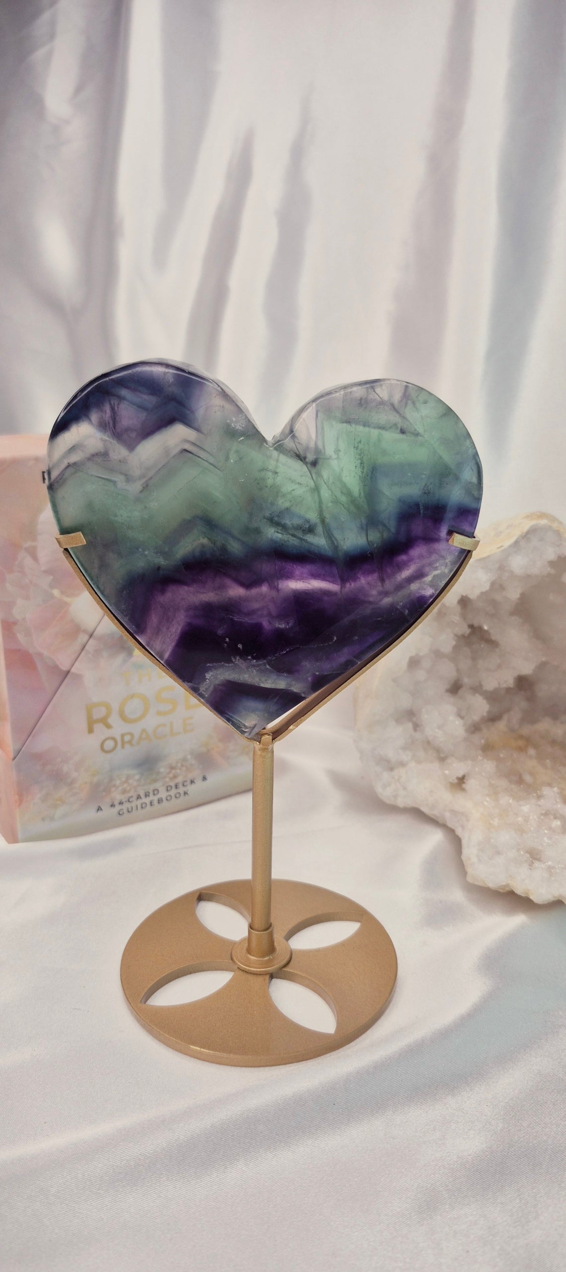 Large Fluorite Heart Carving on Stand