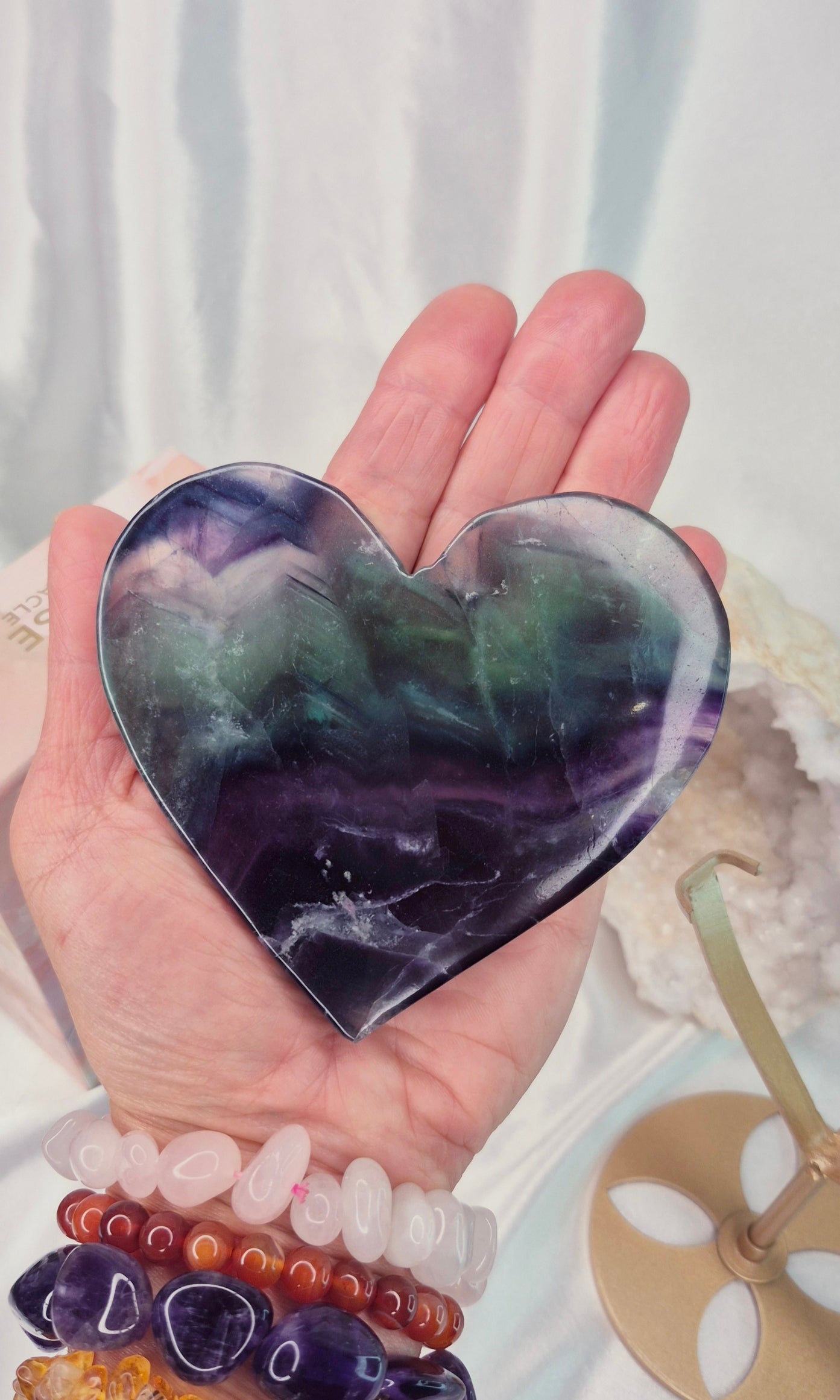 Large Fluorite Heart Carving on Stand