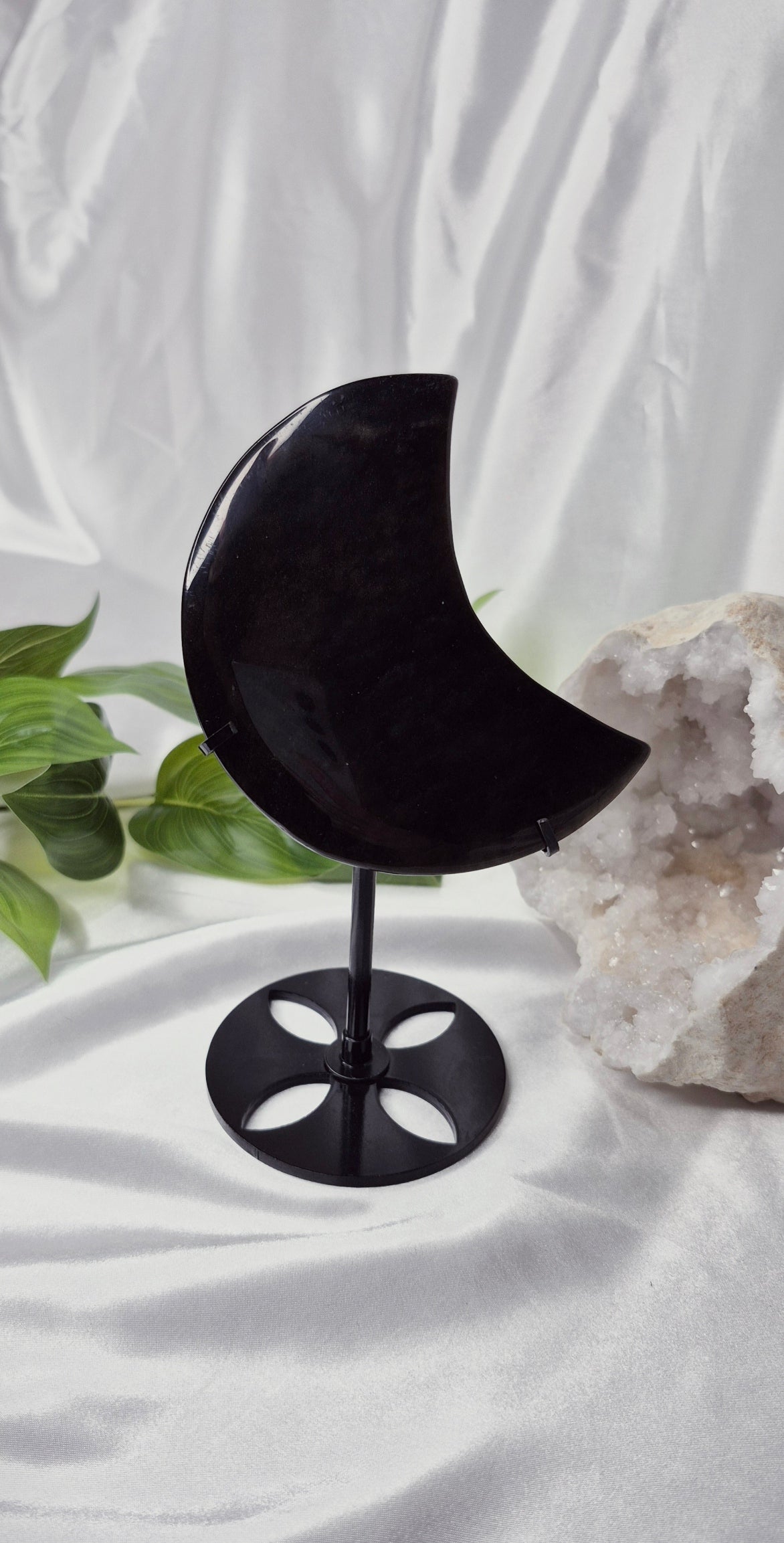 Gold Sheen Obsidian Moon Carving on Stand  #A