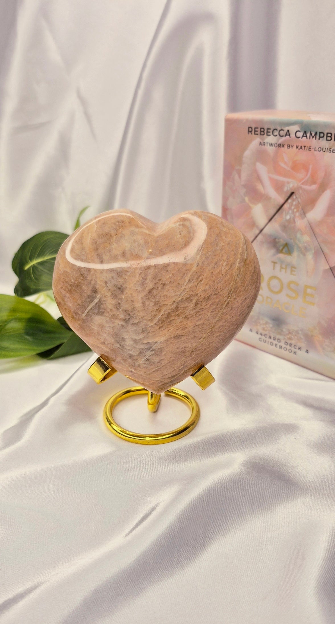Large Peach Moosnstone Heart Carving  #A