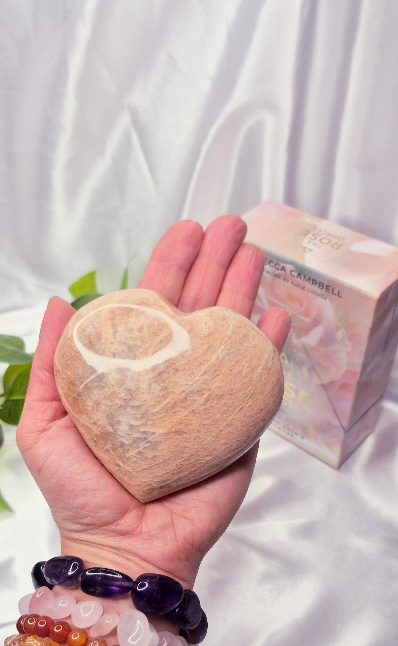 Large Peach Moosnstone Heart Carving  #A