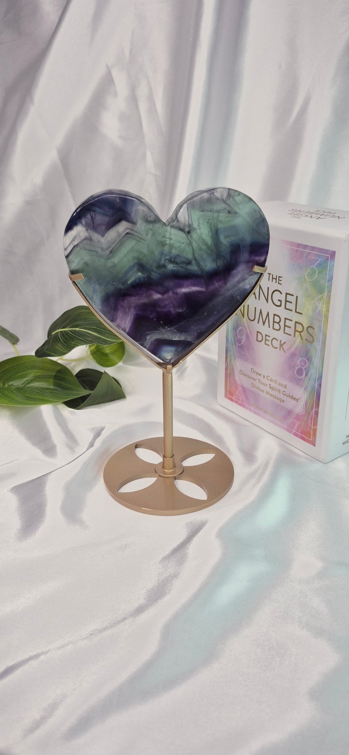 Large Fluorite Heart Carving on Stand