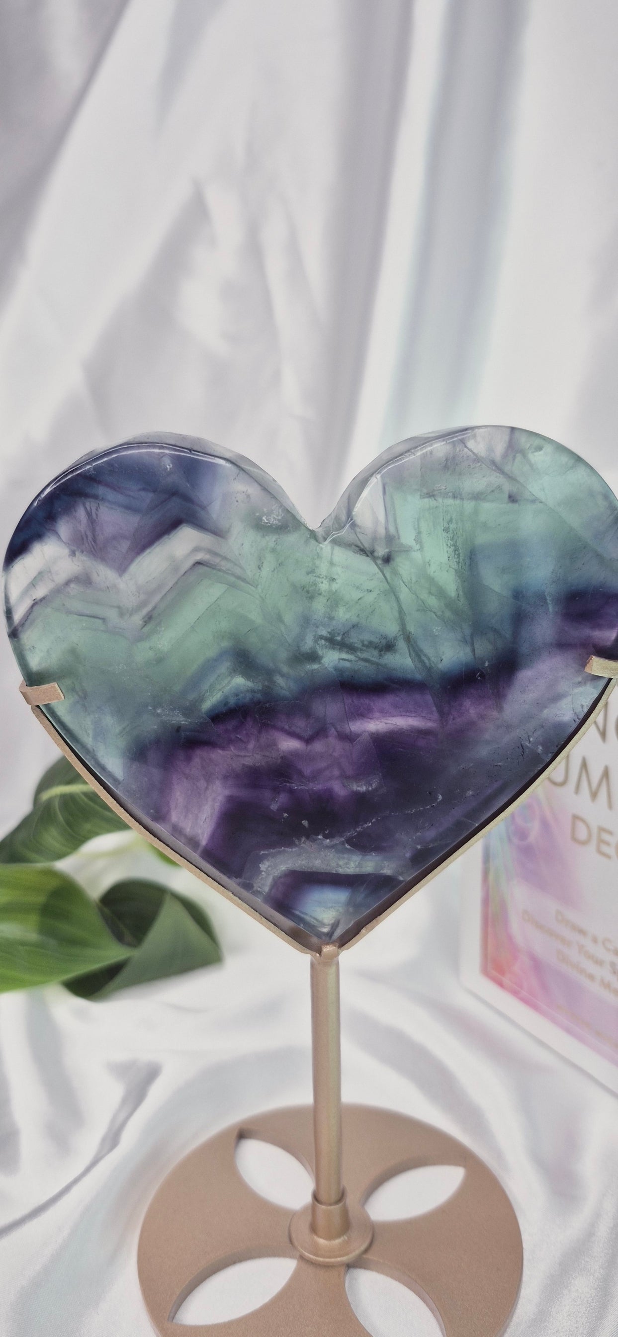 Large Fluorite Heart Carving on Stand