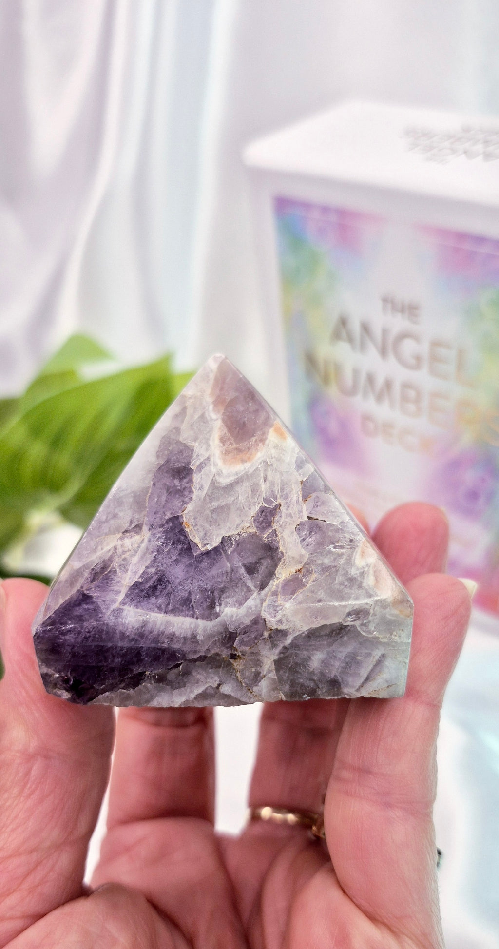 Chevron Amethyst with Smokey Quartz Pyramid Carving