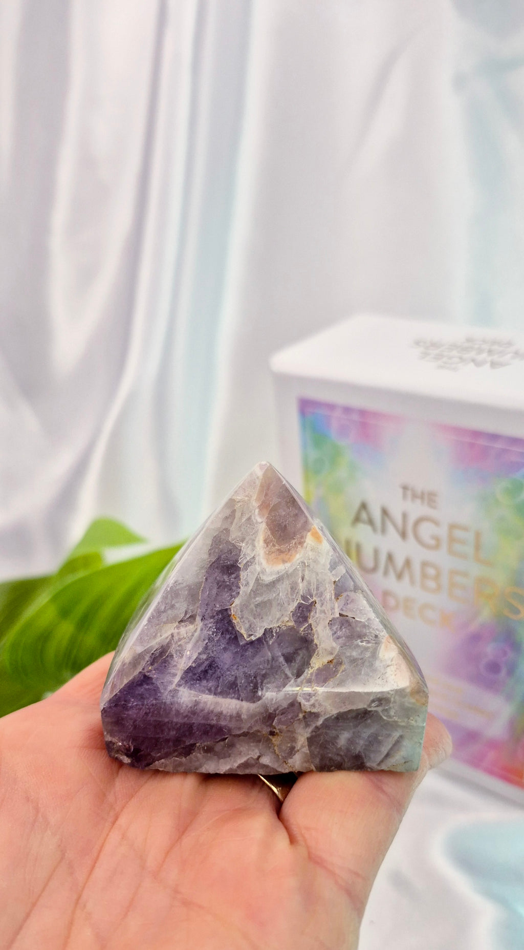 Chevron Amethyst with Smokey Quartz Pyramid Carving