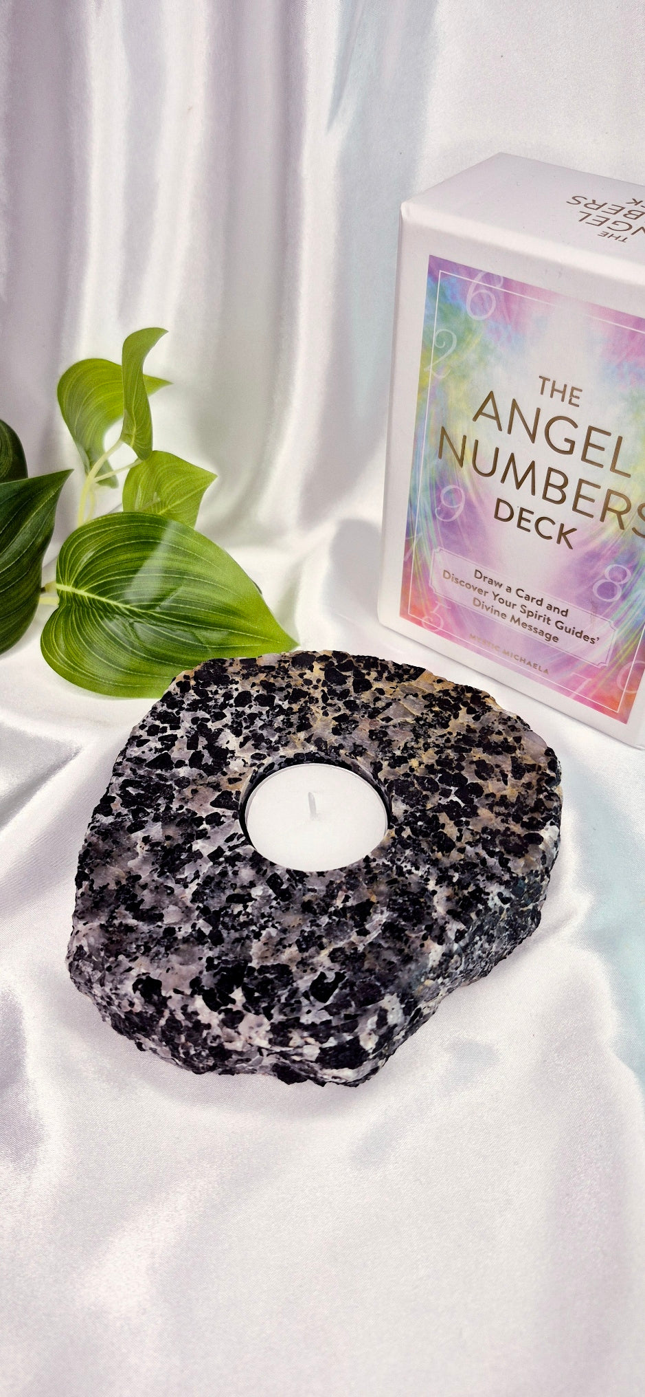 Black Tourmaline and Clear Quartz Tealight Holder