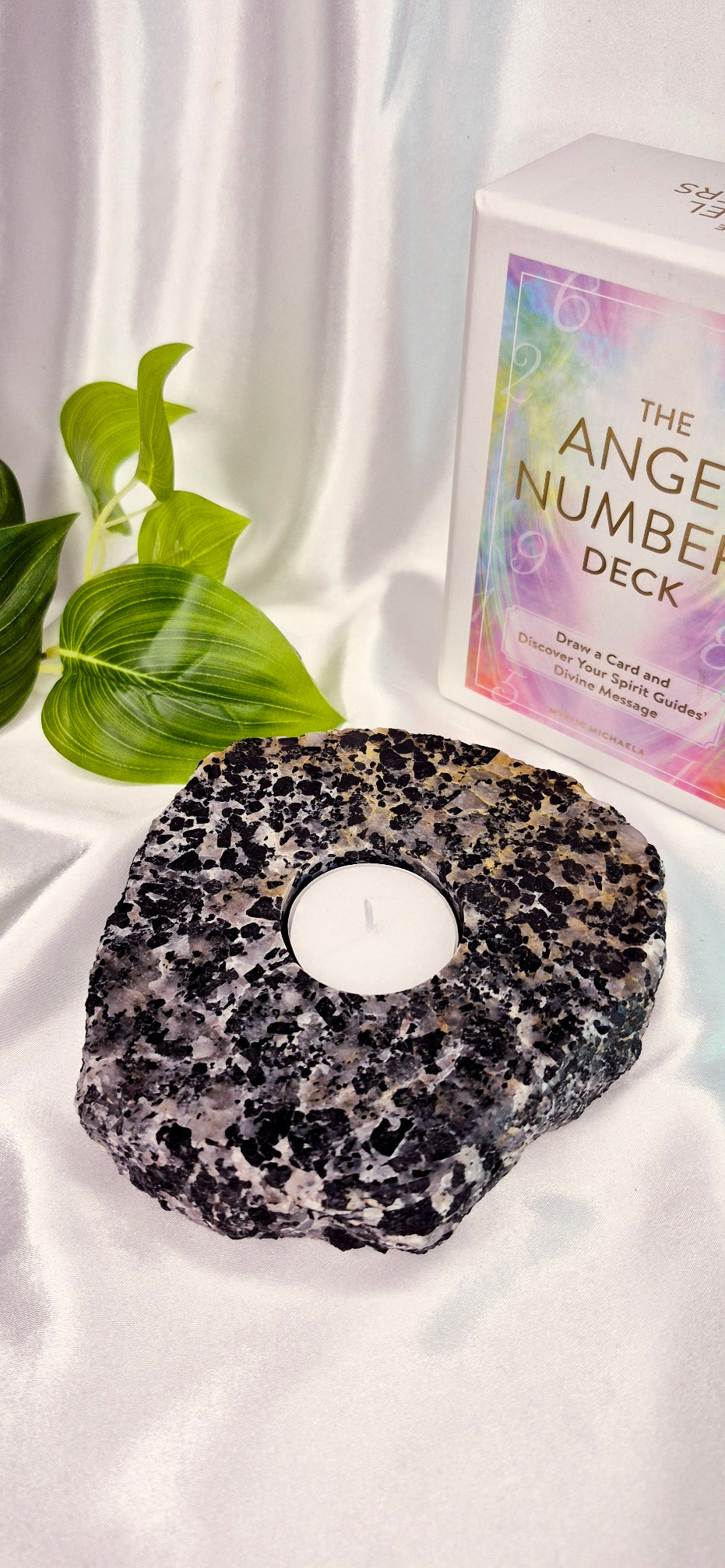 Black Tourmaline and Clear Quartz Tealight Holder