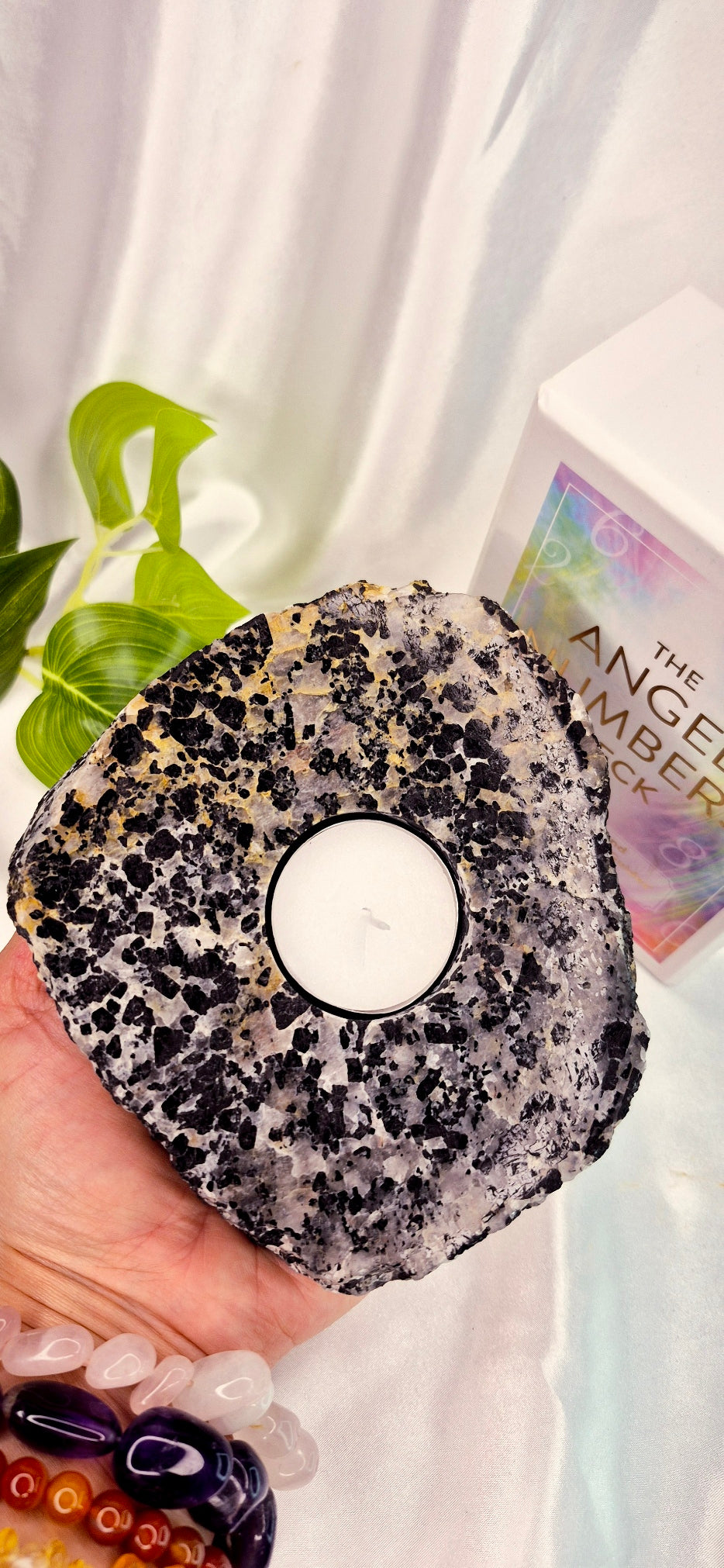 Black Tourmaline and Clear Quartz Tealight Holder