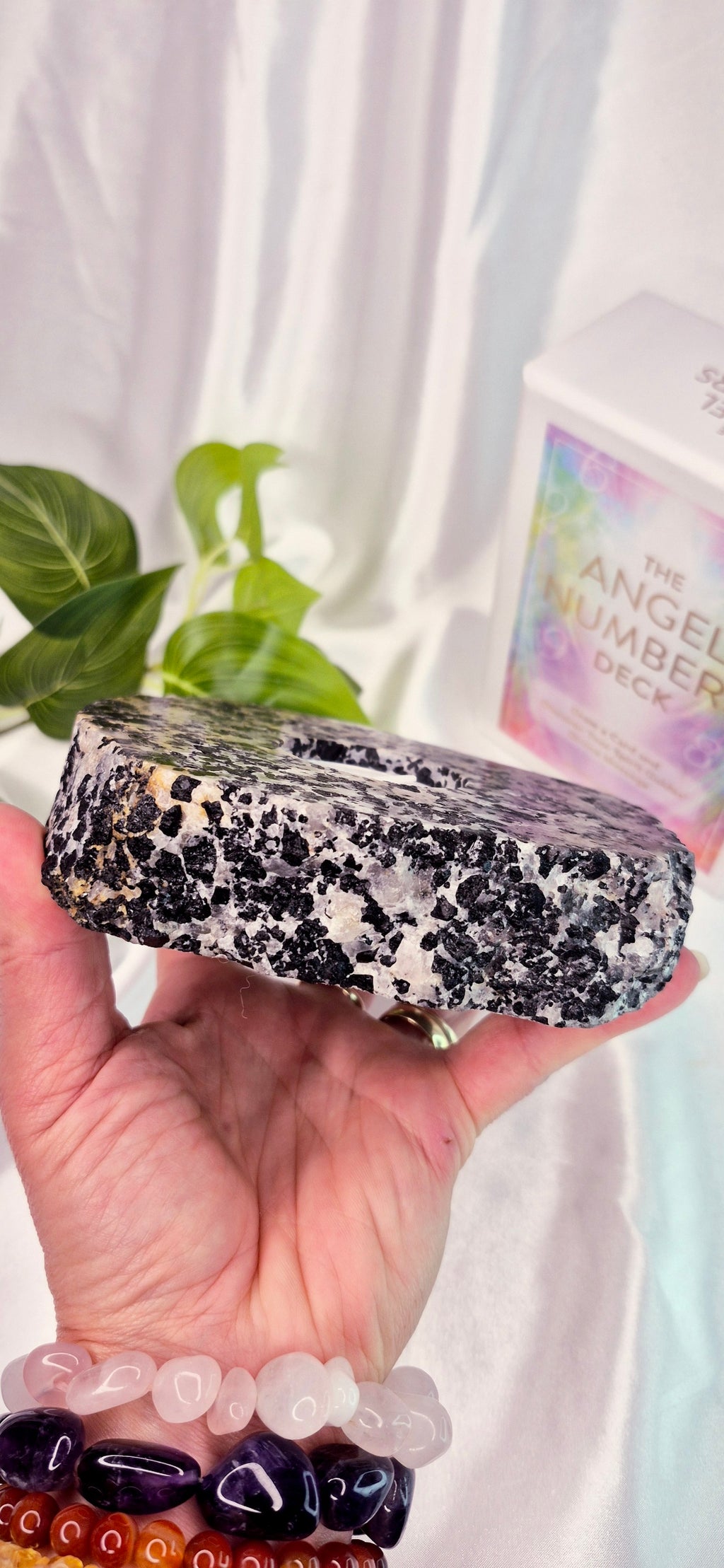 Black Tourmaline and Clear Quartz Tealight Holder