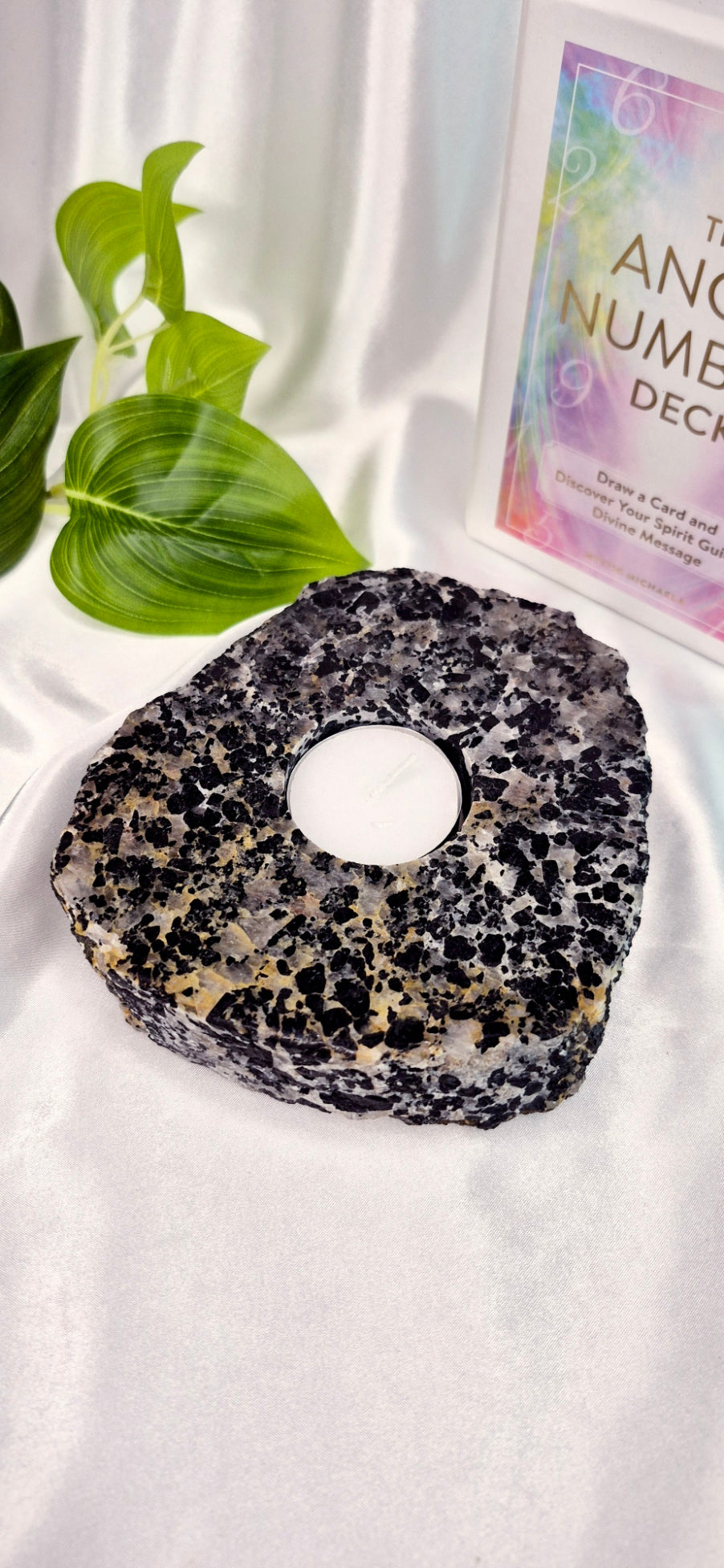 Black Tourmaline and Clear Quartz Tealight Holder