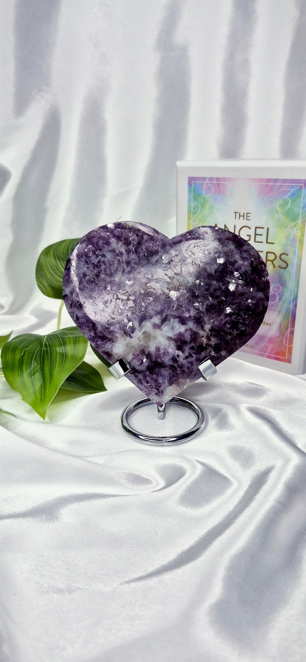 Lepidolite Heart Carving on Stand (large)