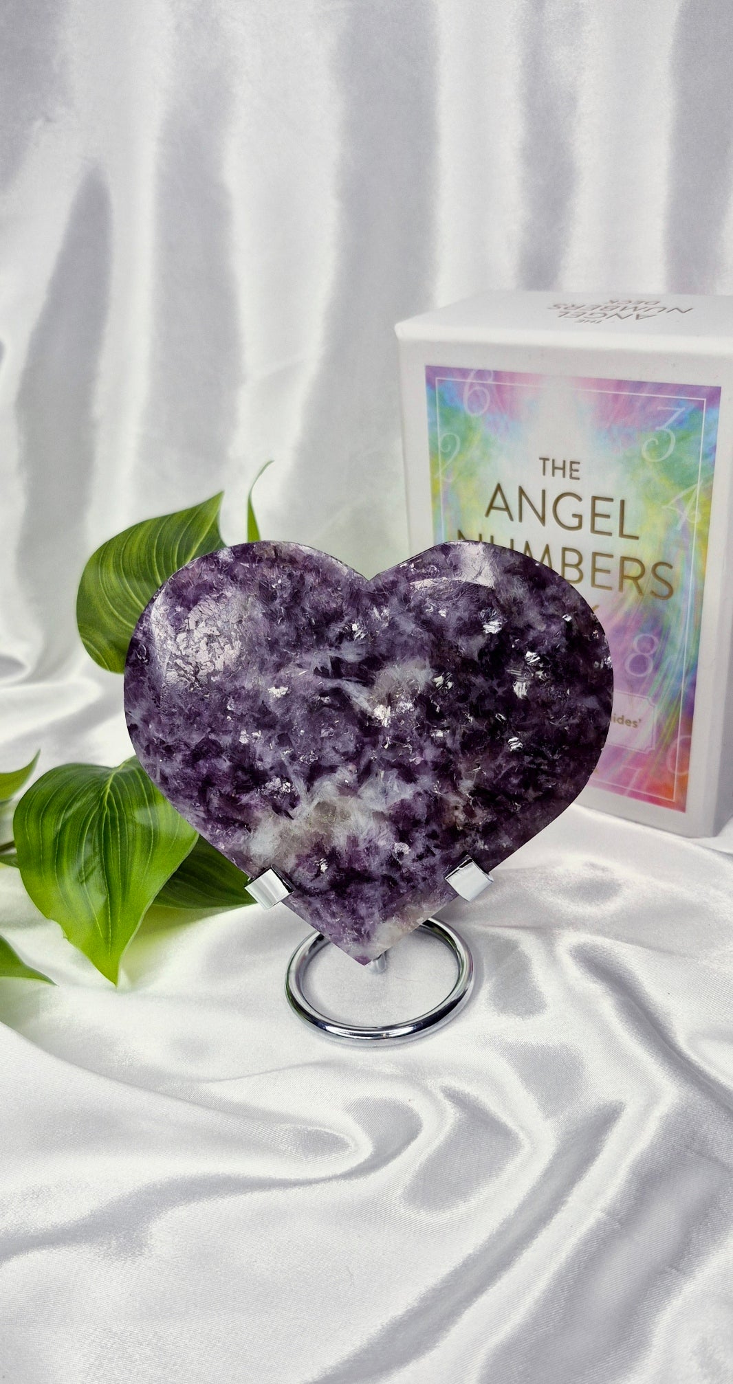 Lepidolite Heart Carving on Stand (large)