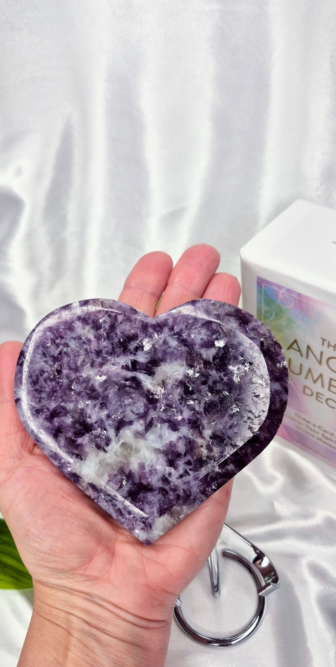 Lepidolite Heart Carving on Stand (large)