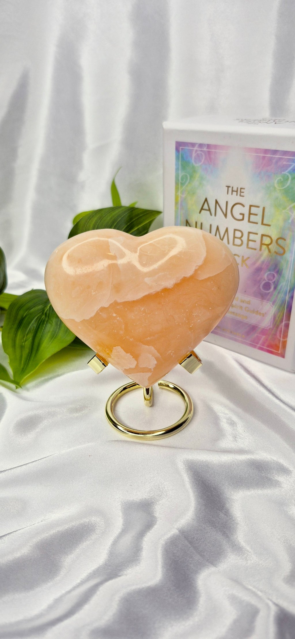Orange Calcite Heart Carving on Stand