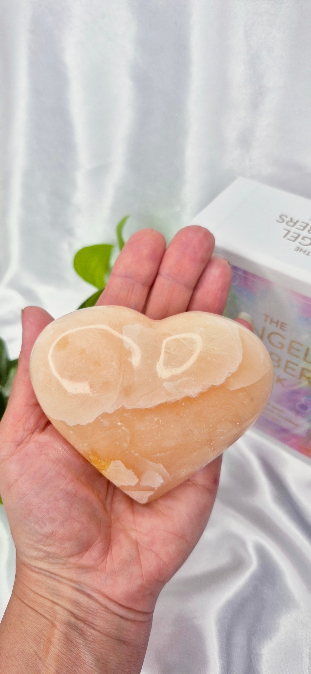 Orange Calcite Heart Carving on Stand