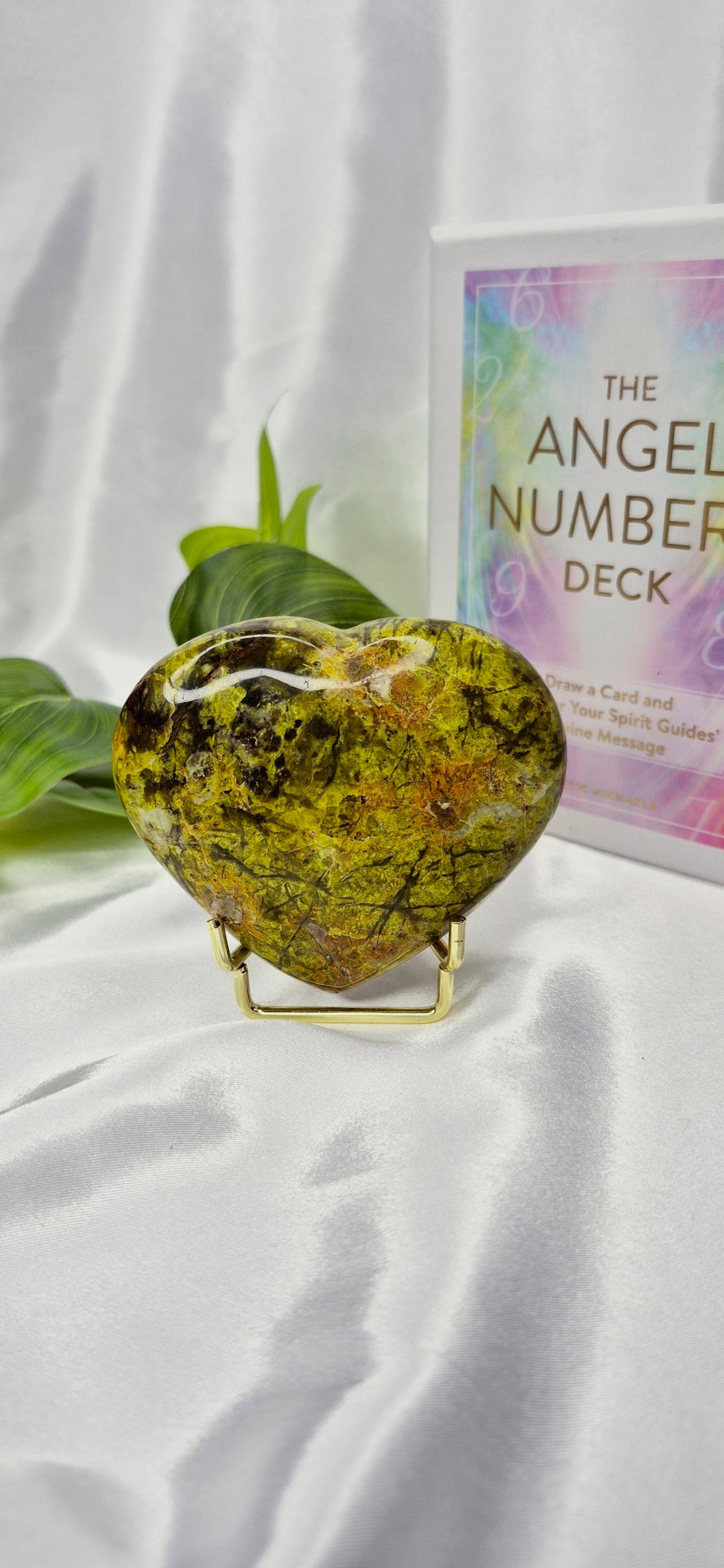 Green Opal Heart Carving on Stand
