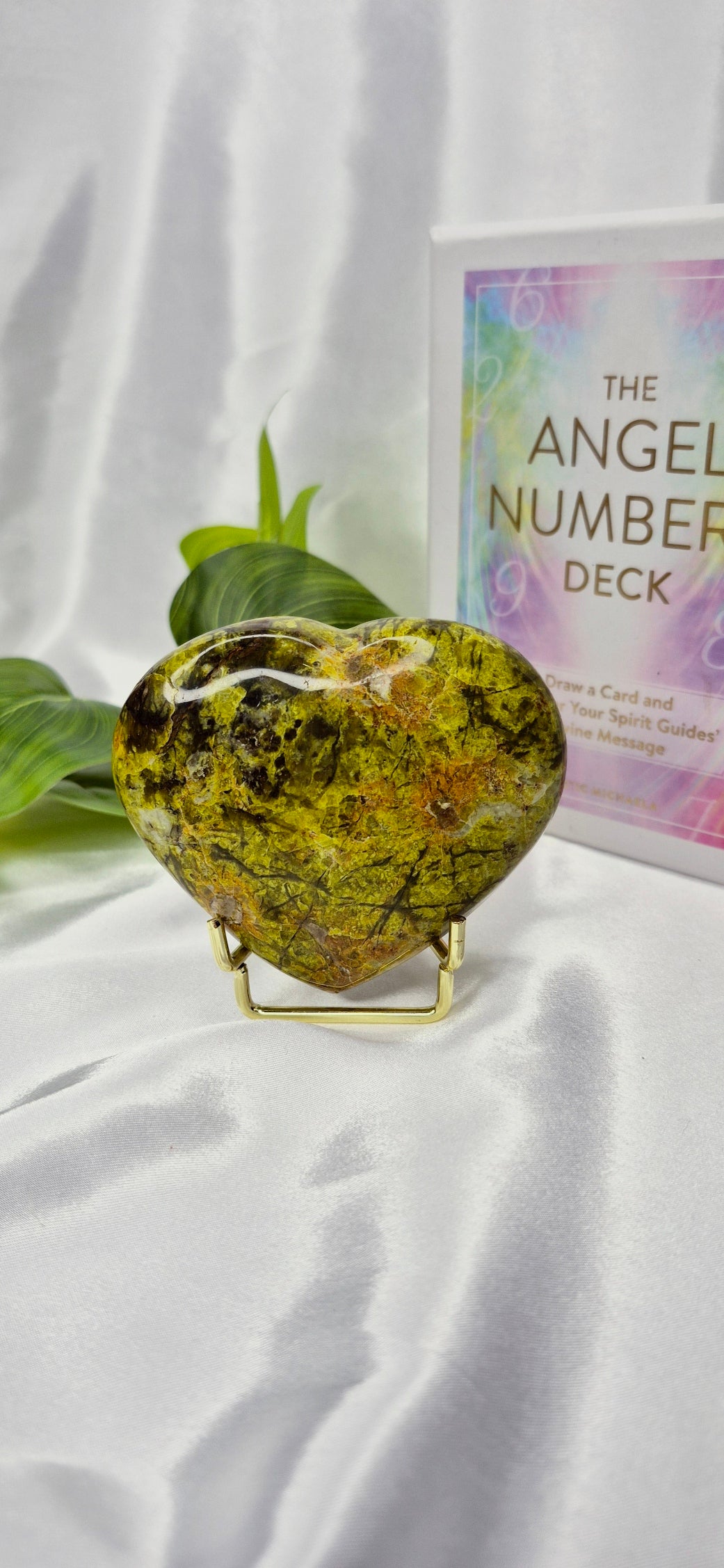 Green Opal Heart Carving on Stand
