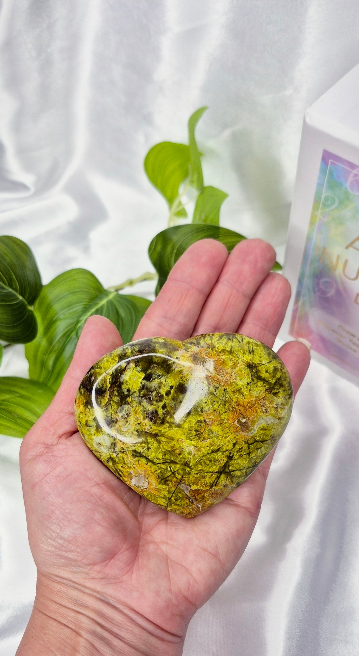 Green Opal Heart Carving on Stand