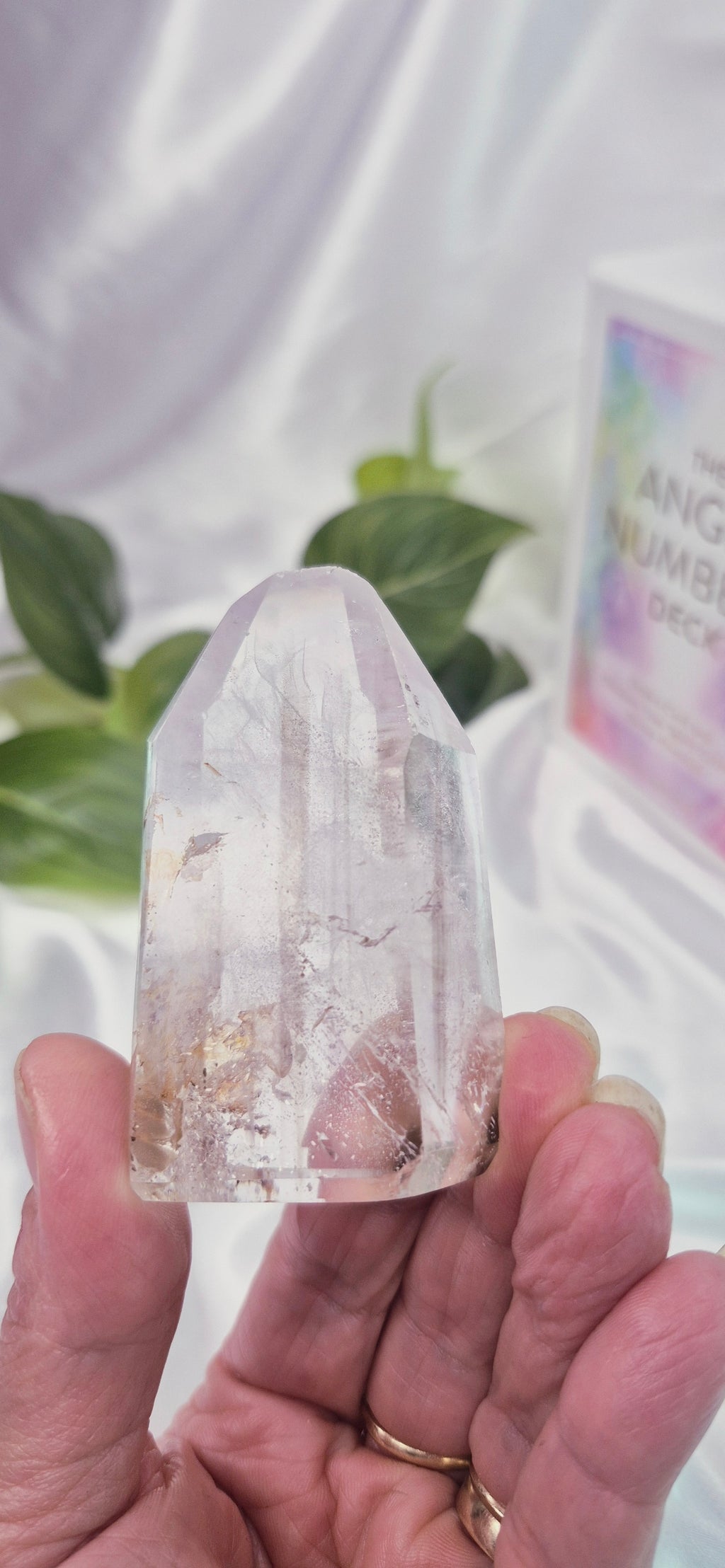 Polished Included Clear Quartz Point X Golden Healer #C
