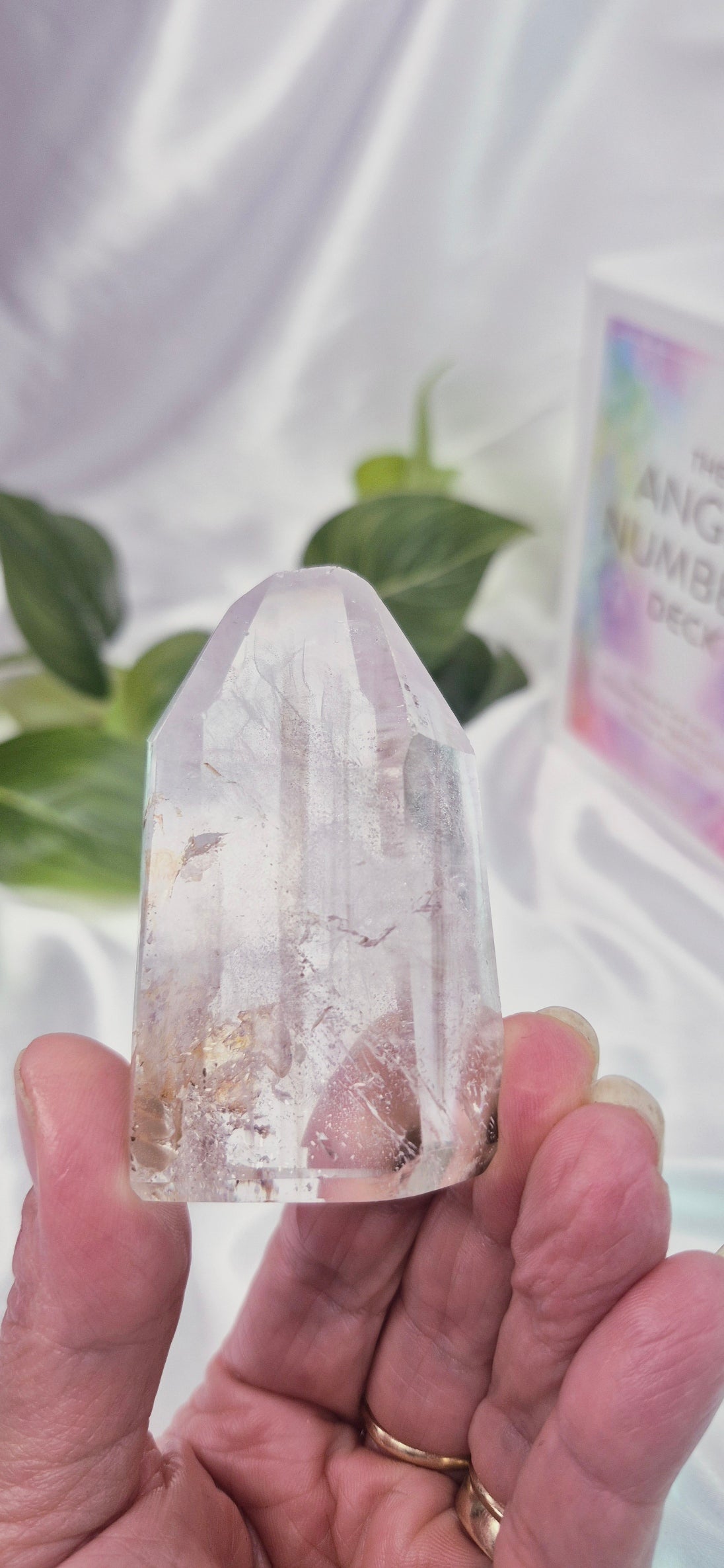 Polished Included Clear Quartz Point X Golden Healer #C