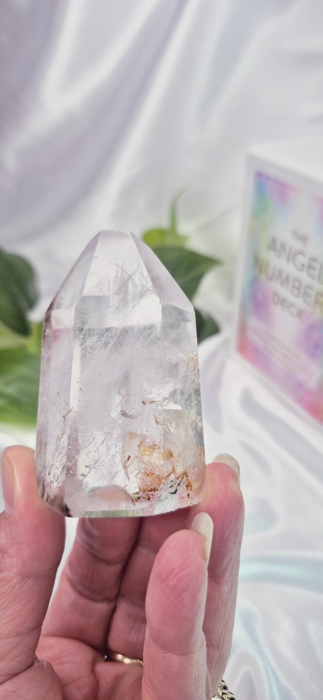Polished Included Clear Quartz Point X Golden Healer #C