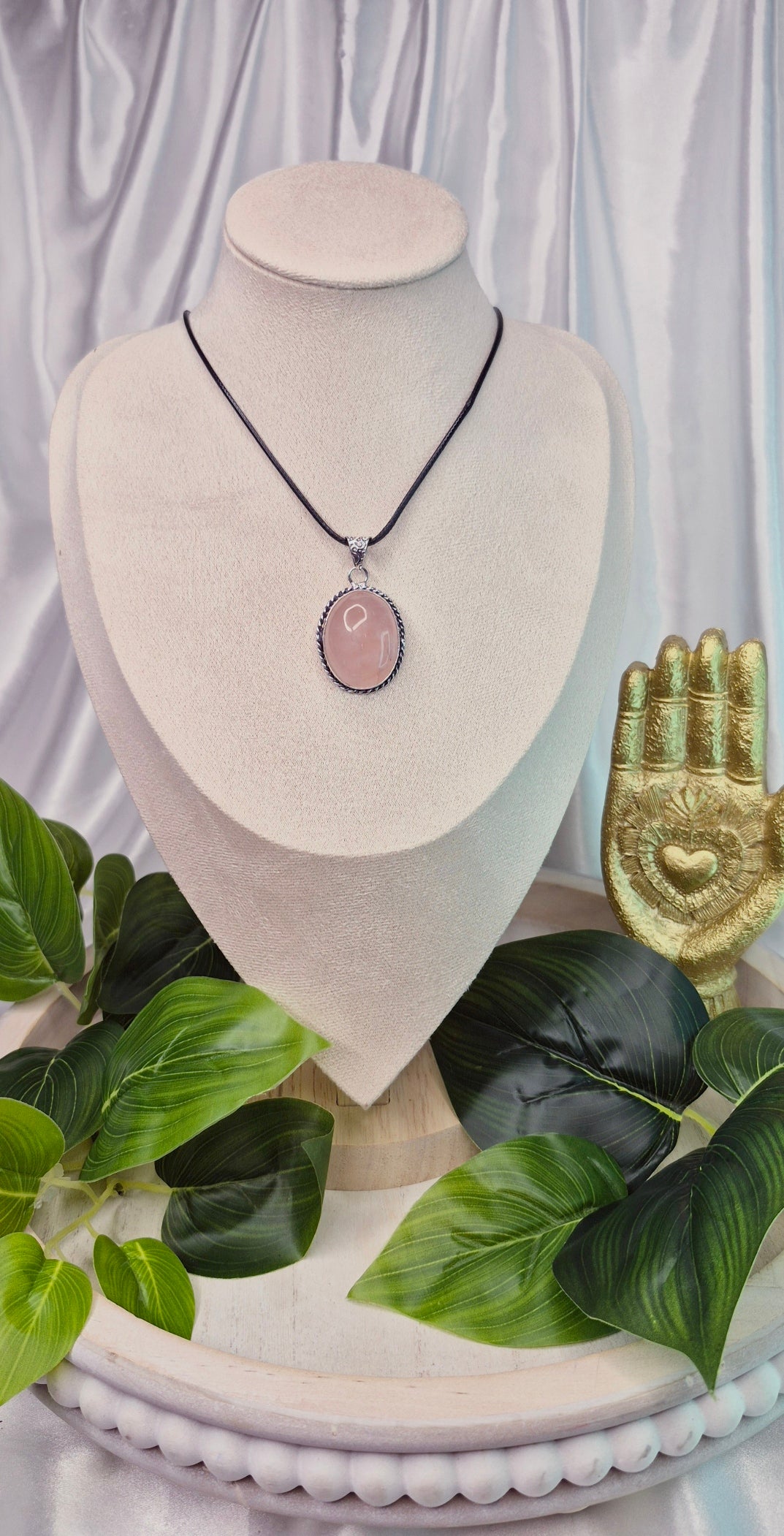 Rose Quartz Cabochon Crystal Pendant set in German Silver