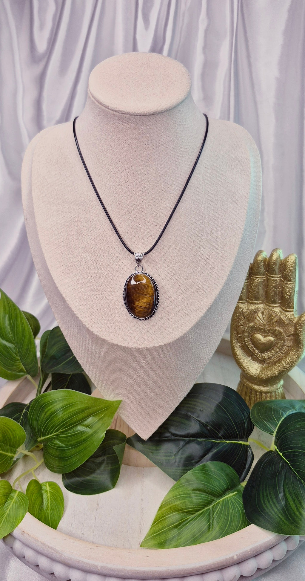 Tigers Eye Cabochon Crystal Pendant set in German Silver