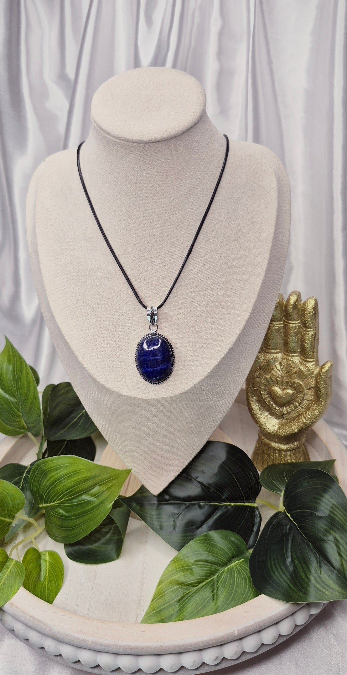 Lapis Lazuli Cabochon Crystal Pendant set in German Silver