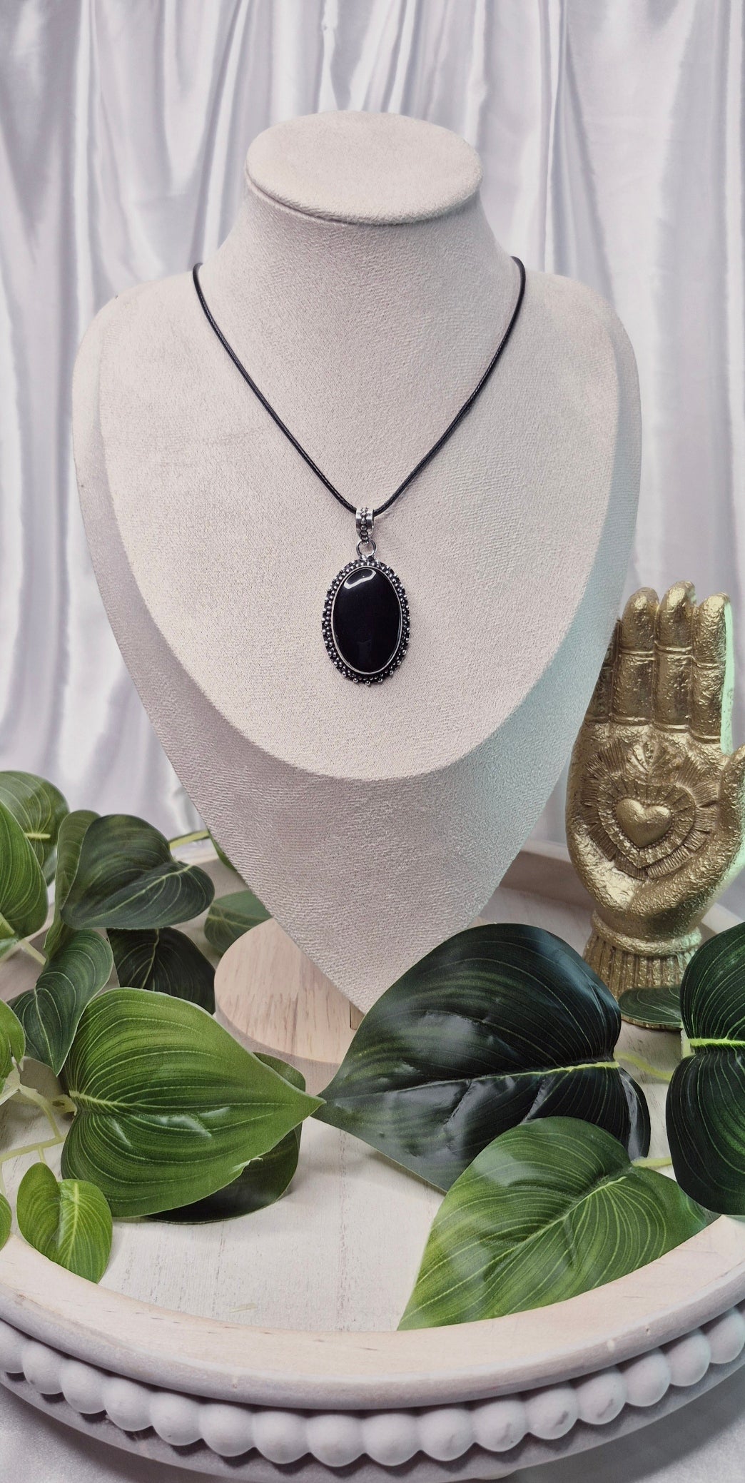 Black Obsidian Cabachon Crystal Pendant set in German Silver