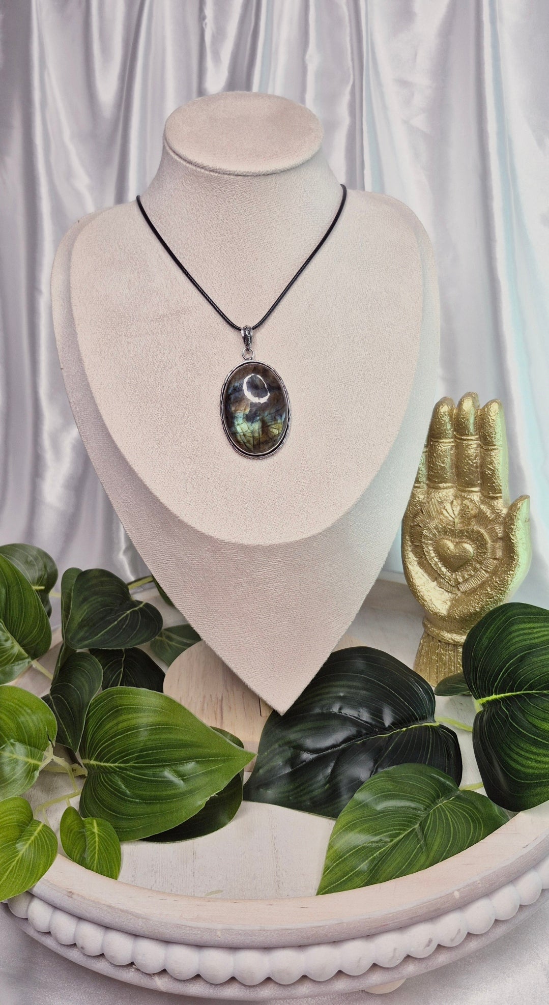 Labradorite Cabochon Crystal Pendant Set in German Silver