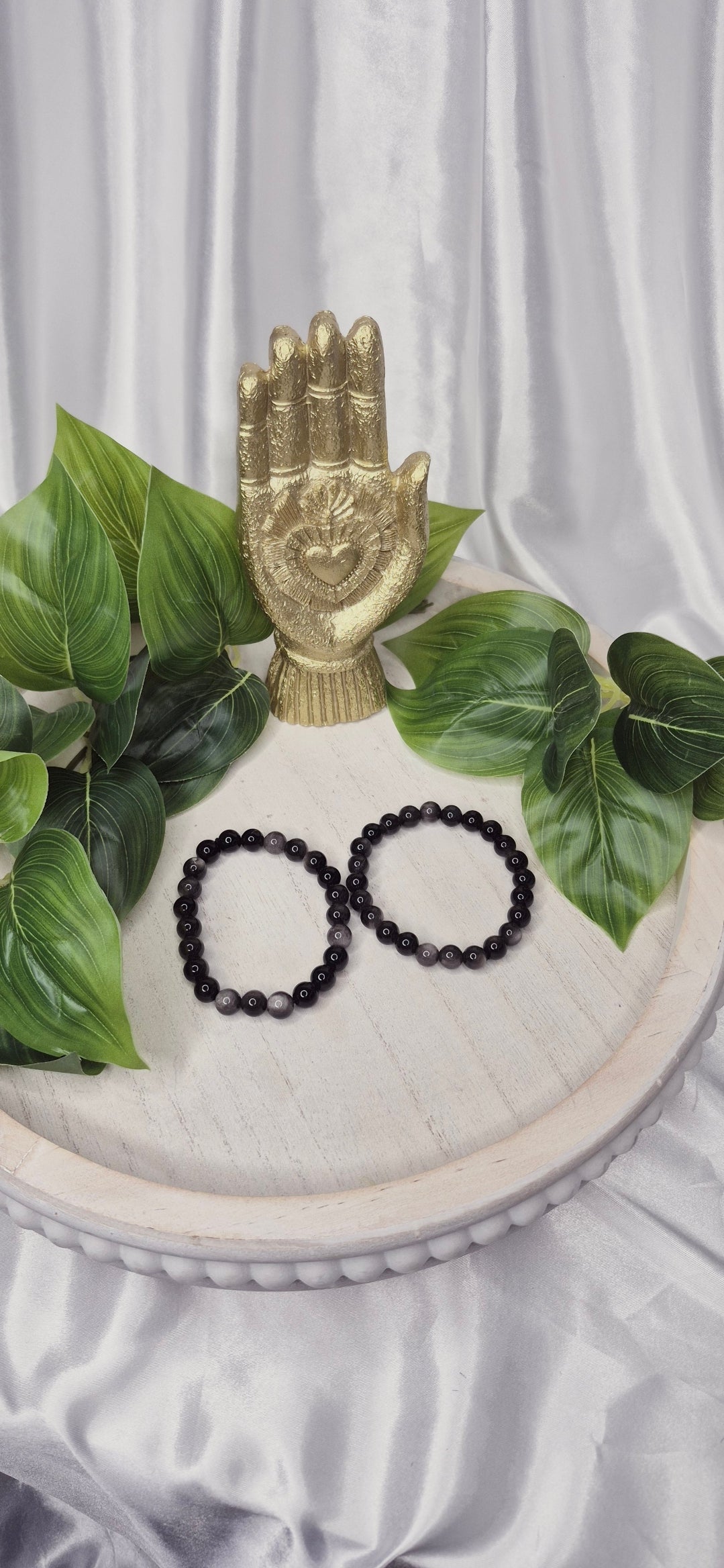 Silver Sheen Obsidian Beaded Bracelet