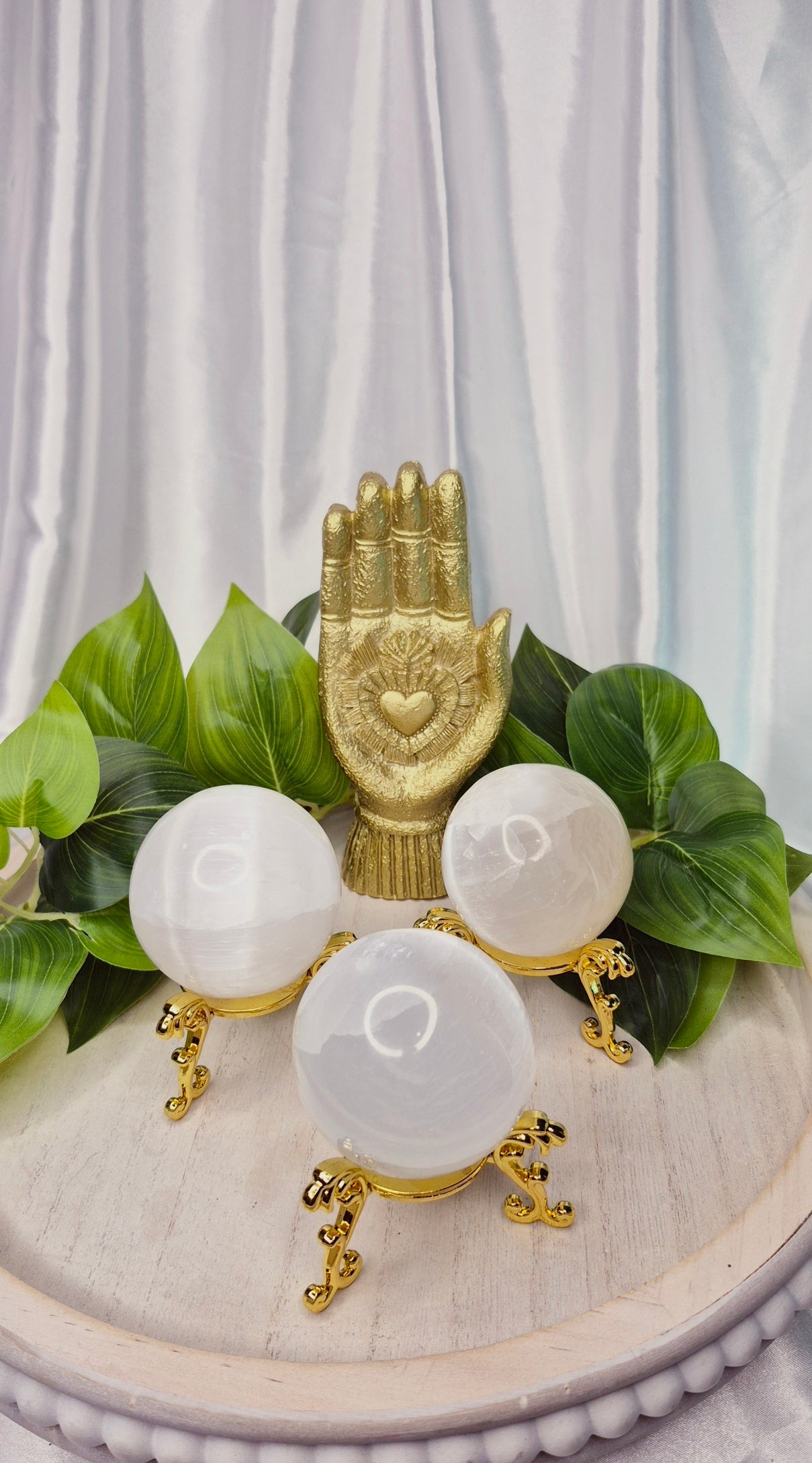 Polished Selenite Sphere on Stand