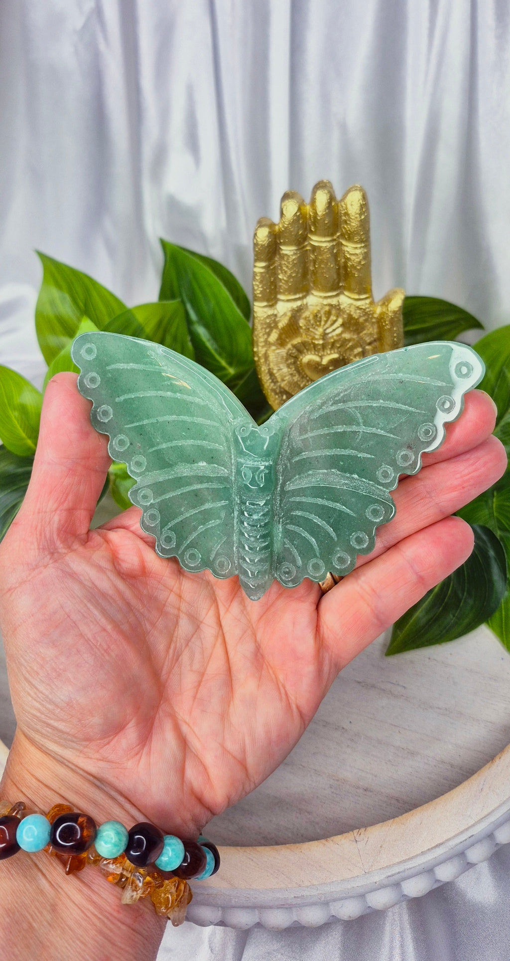 Green Aventurine Butterfly Carving on Stand