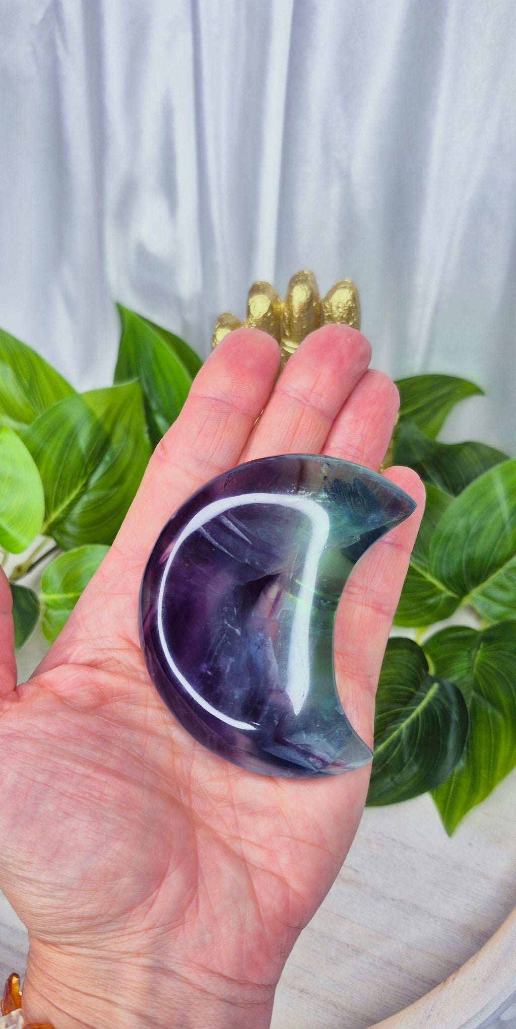 Fluorite Moon Carving on Stand
