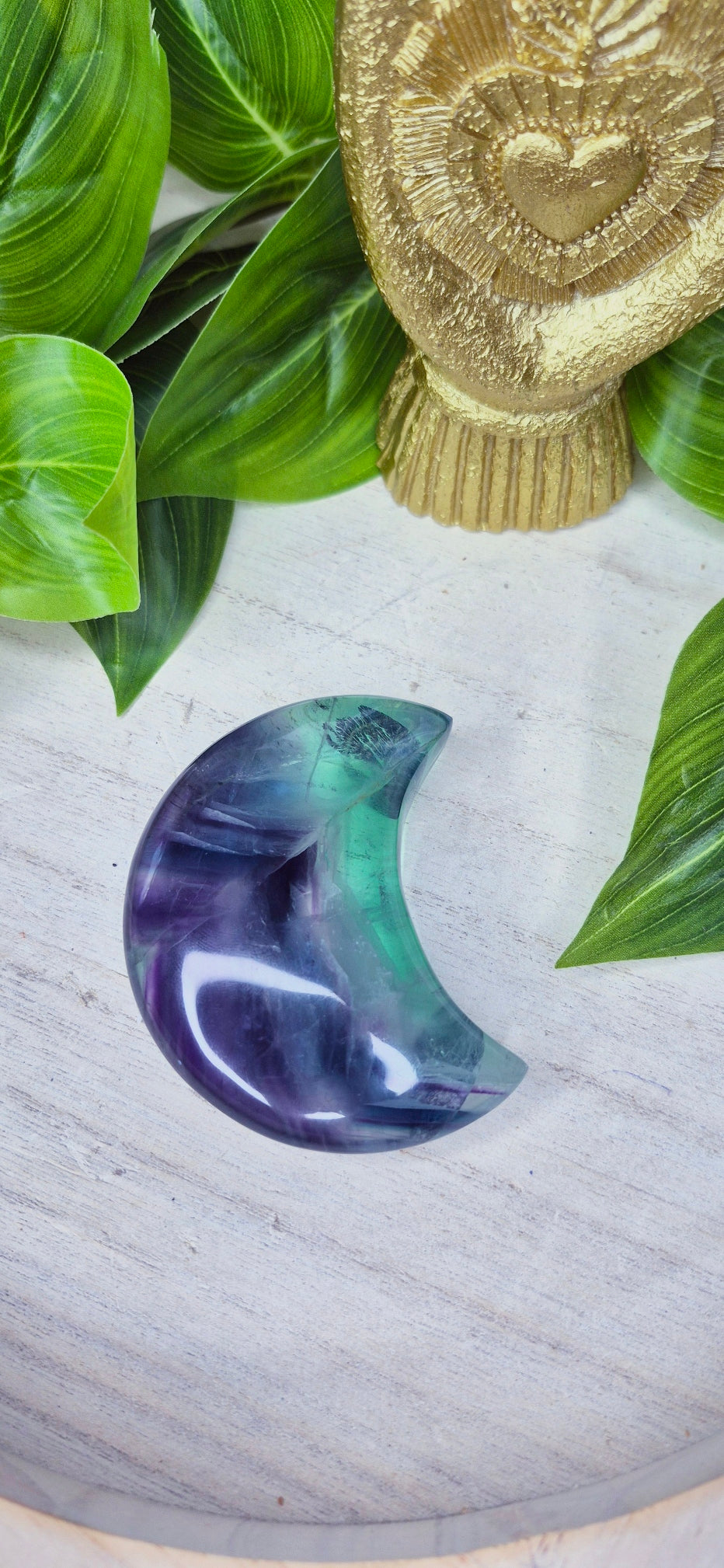 Fluorite Moon Carving on Stand