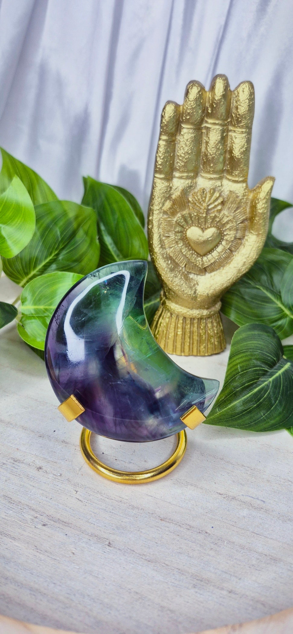 Fluorite Moon Carving on Stand