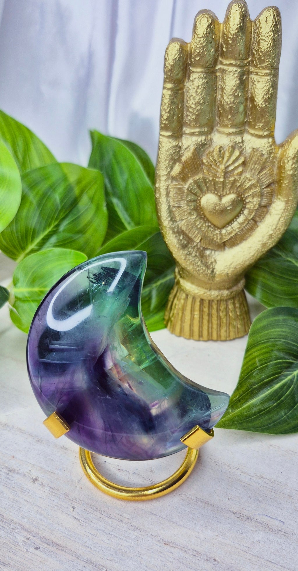 Fluorite Moon Carving on Stand