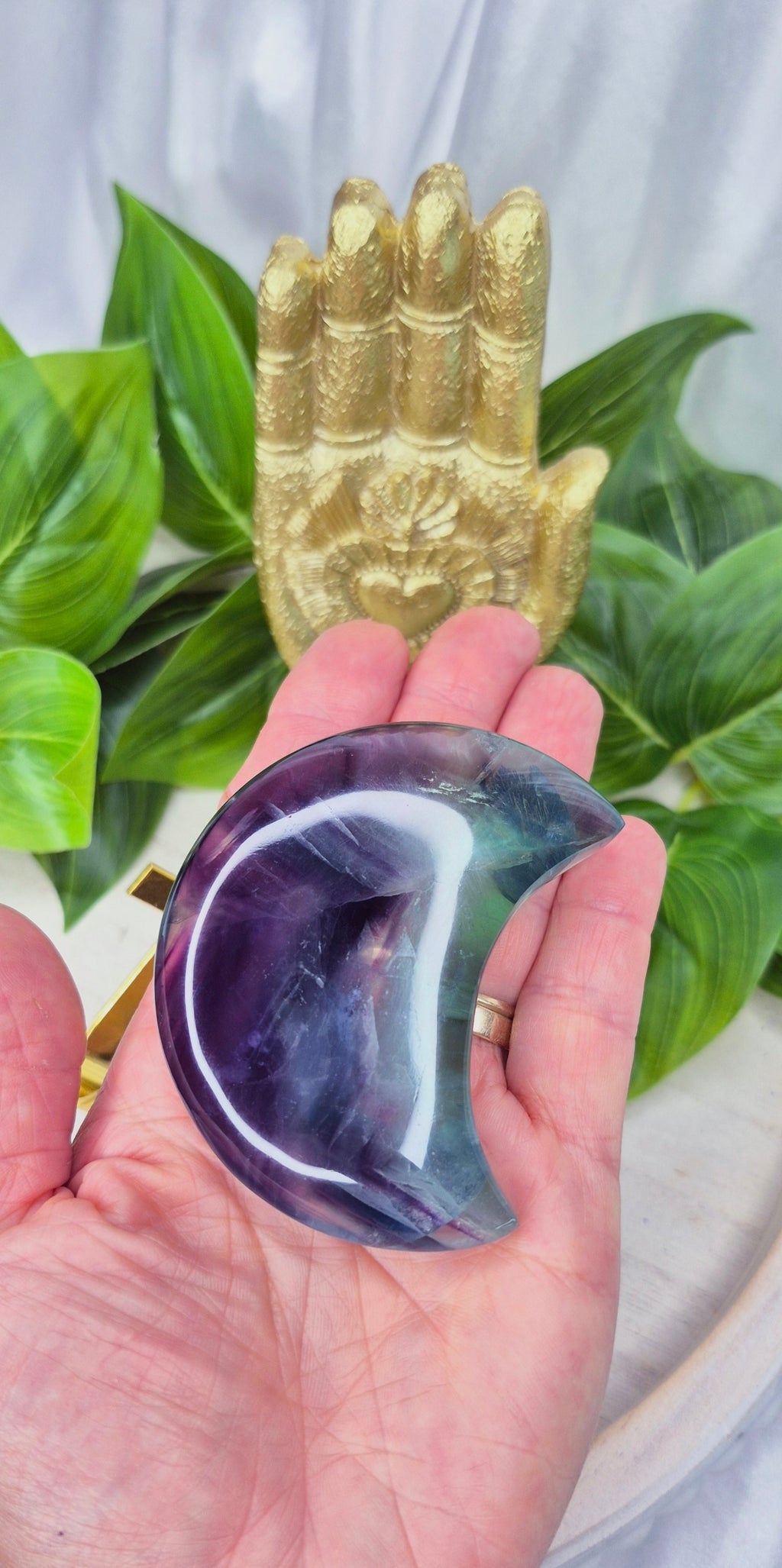 Fluorite Moon Carving on Stand