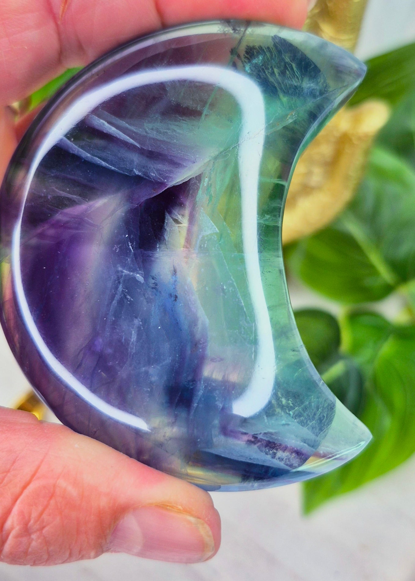 Fluorite Moon Carving on Stand