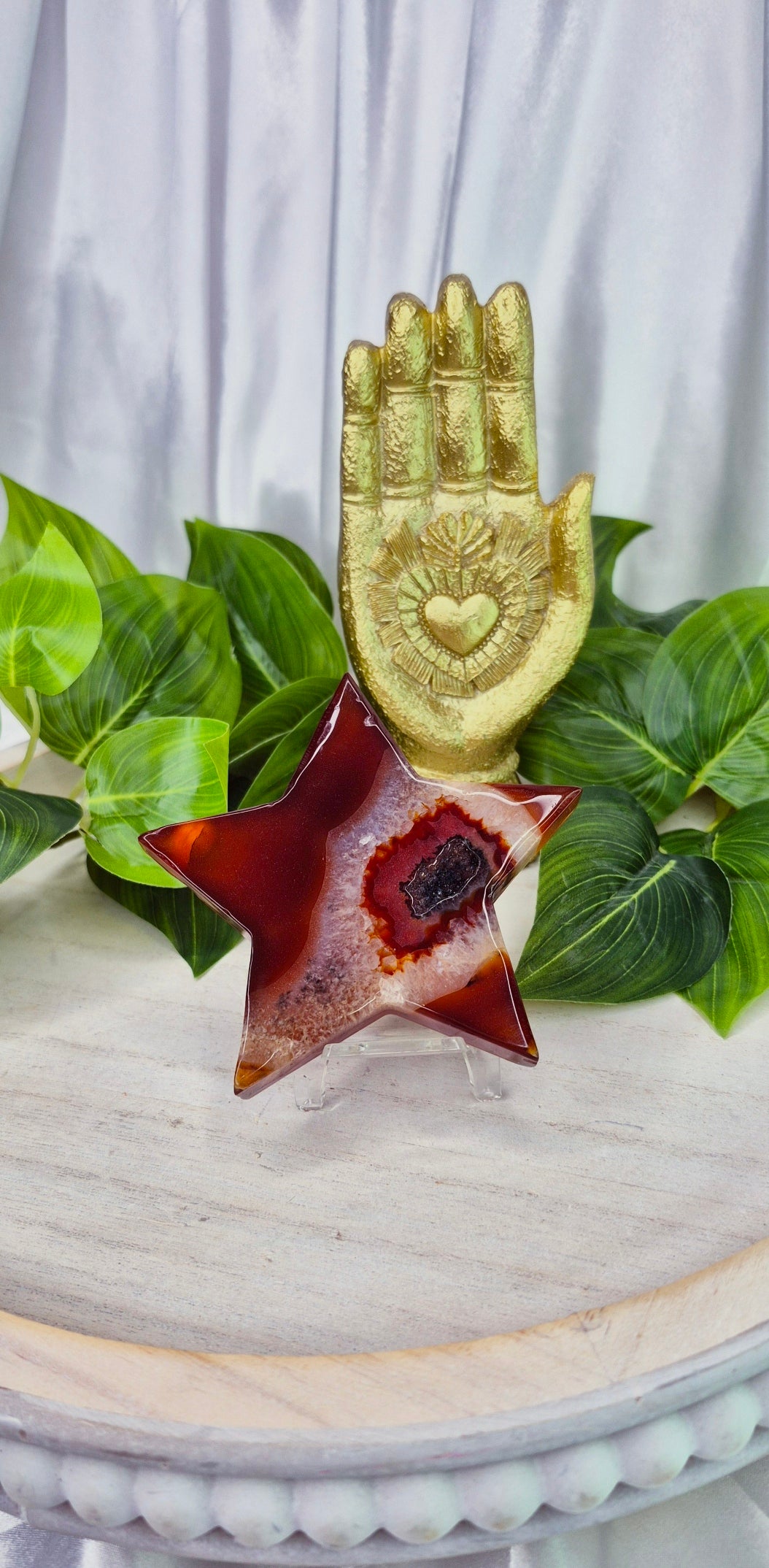 Carnelian Druzy Star Carving on Stand