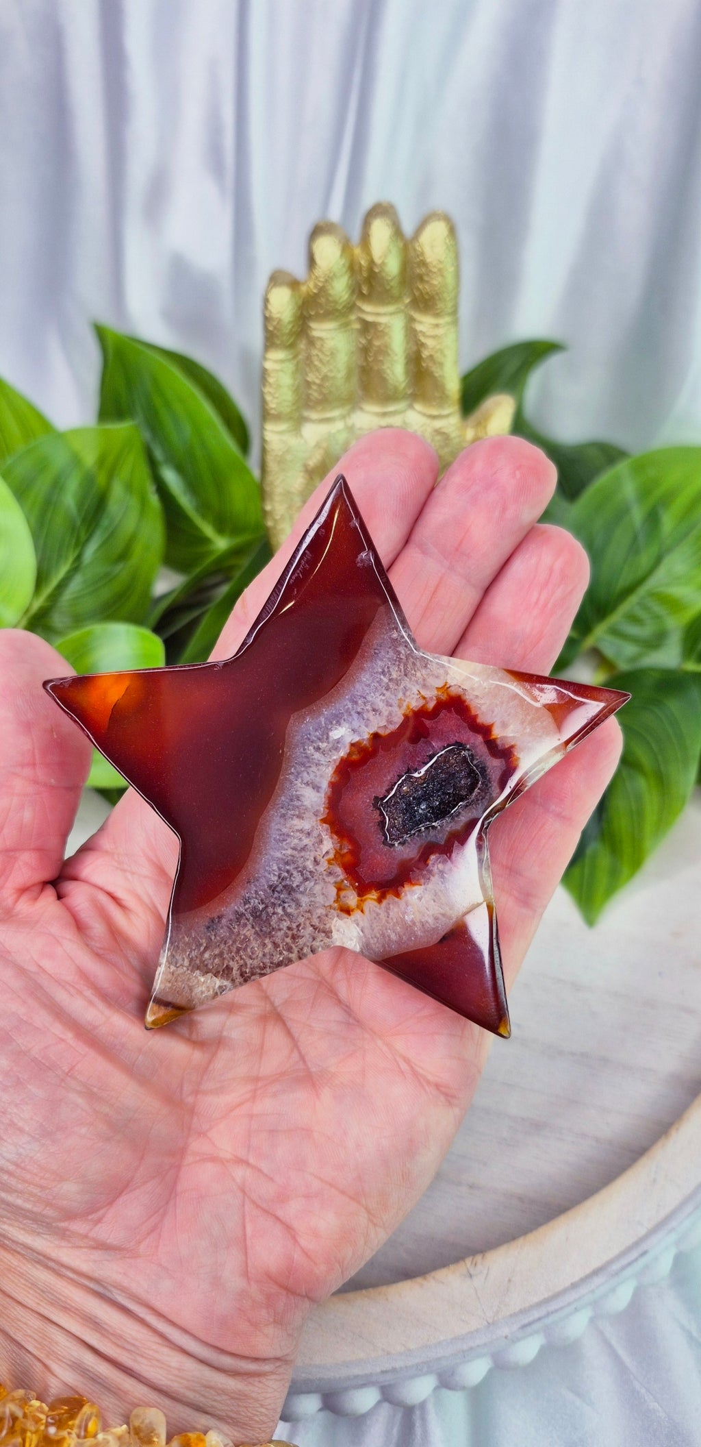 Carnelian Druzy Star Carving on Stand