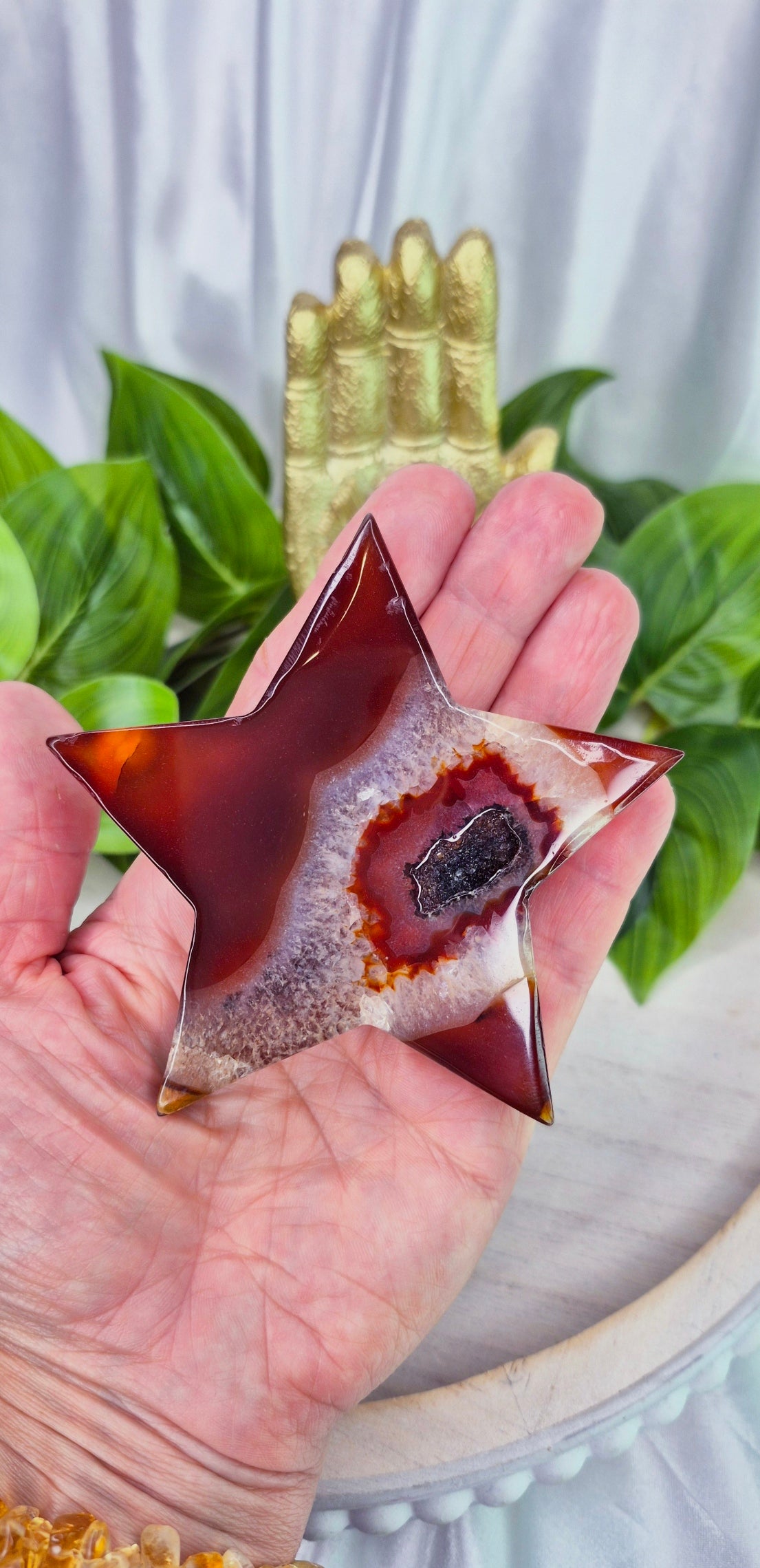 Carnelian Druzy Star Carving on Stand