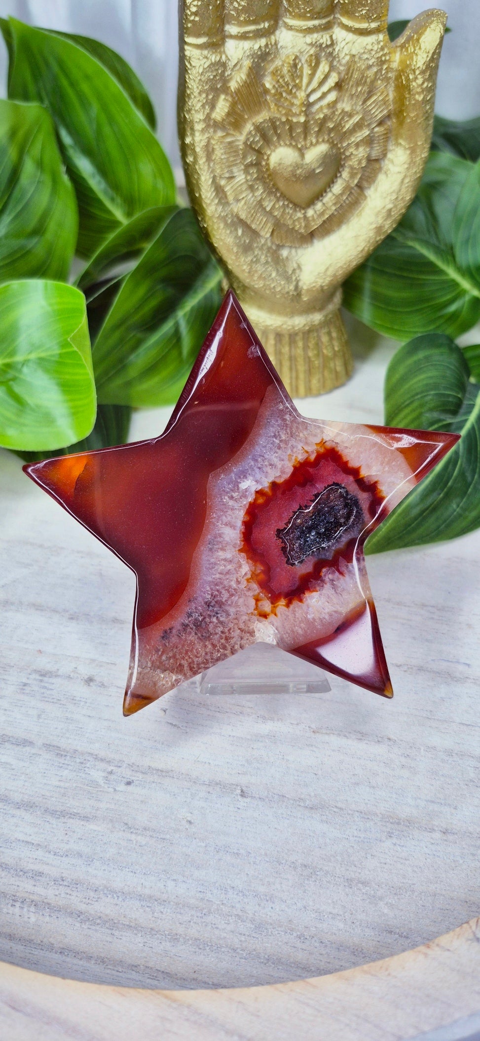 Carnelian Druzy Star Carving on Stand