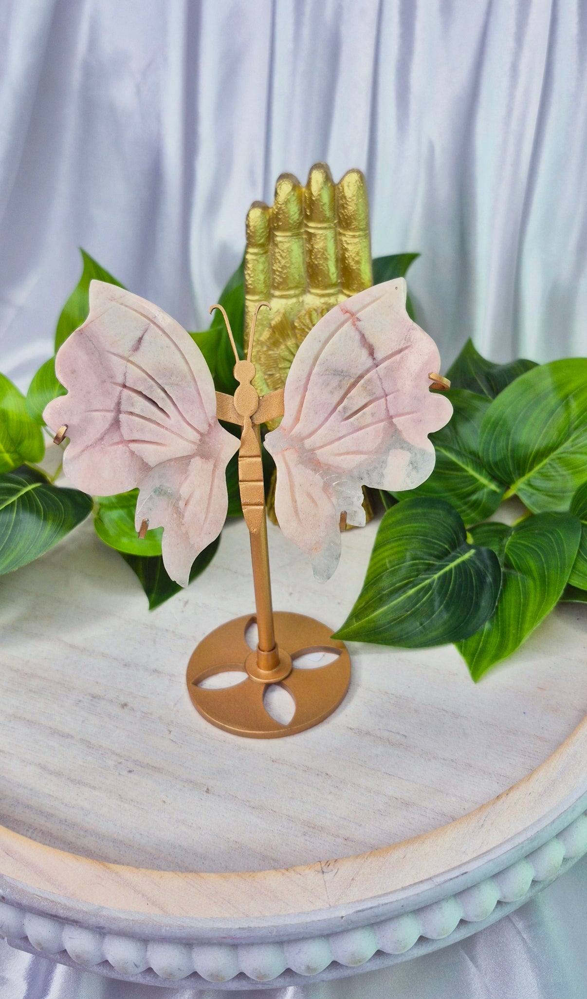 Flower Agate Butterfly Carving on Stand