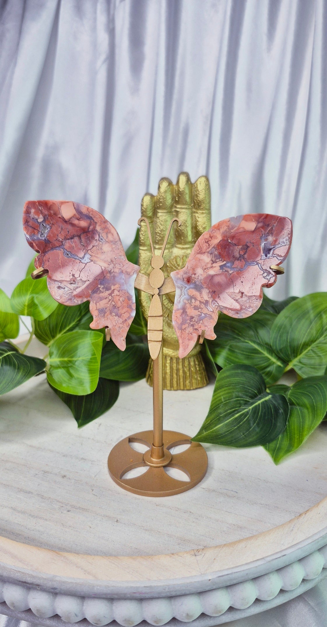 Pink Petal Agate Butterfly Carving