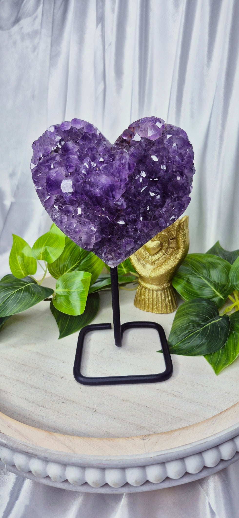 A-Grade Amethyst Heart Carving Cluster on Stand