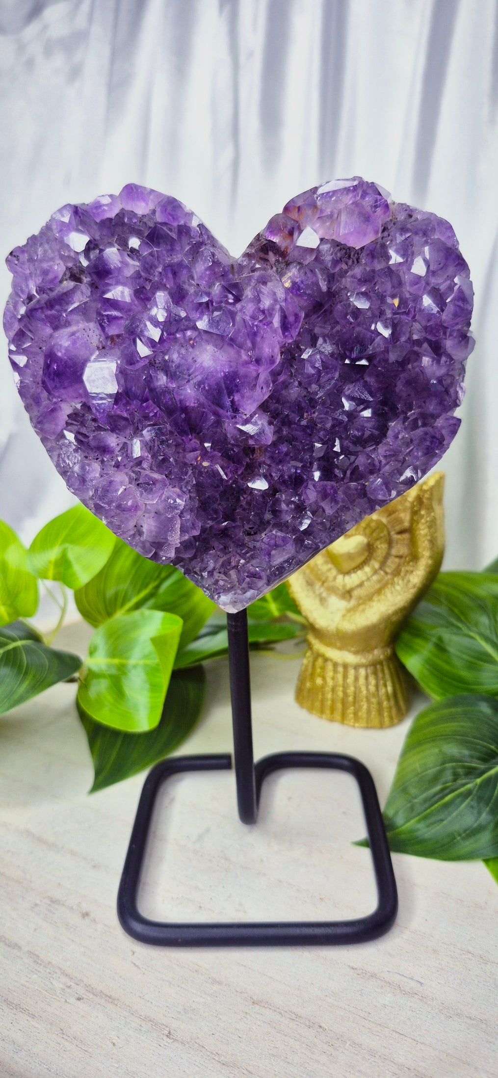 A-Grade Amethyst Heart Carving Cluster on Stand