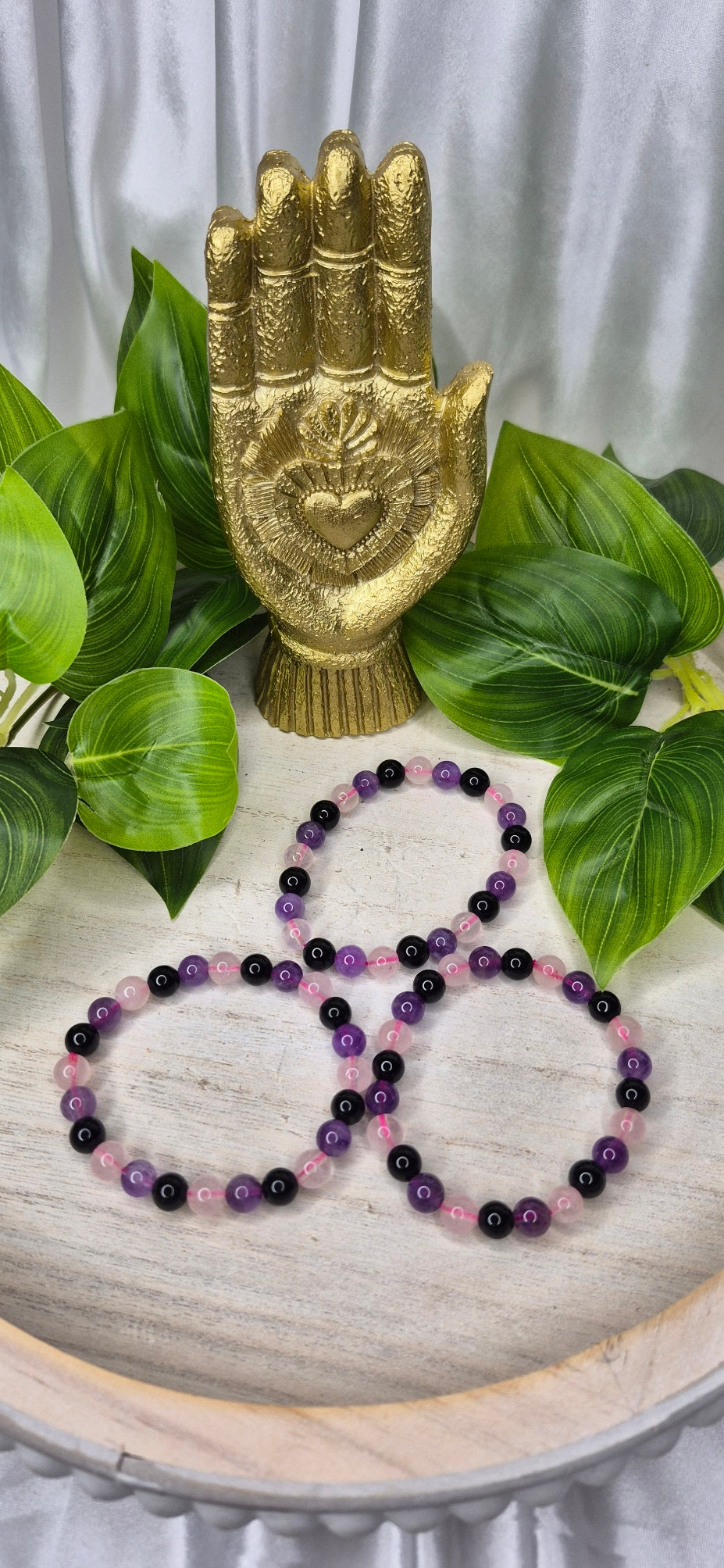 Rose Quartz/Amethyst/Black Obsidian Beaded Bracelet